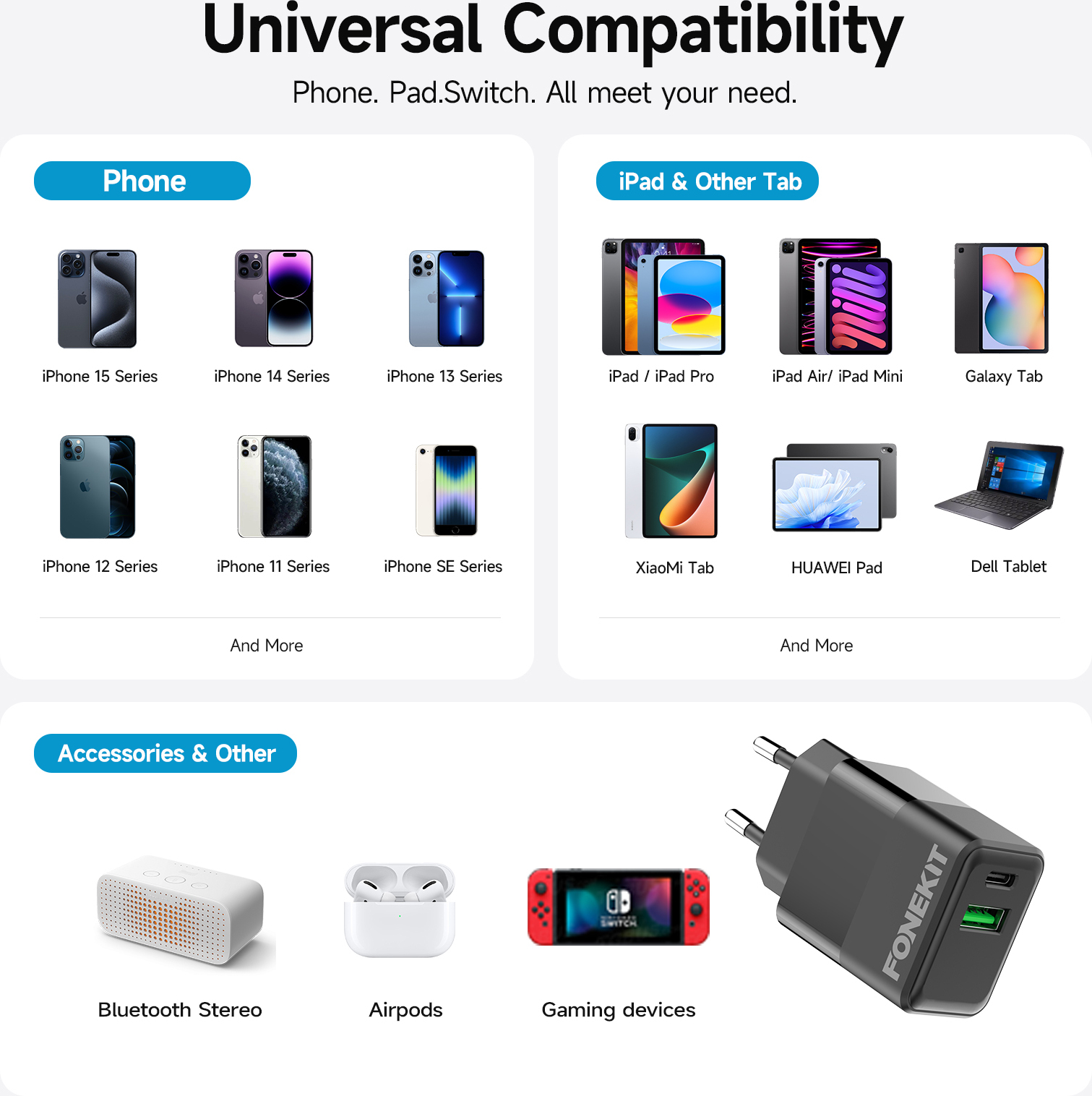FoneKit Mini 20W -verkkovirtalaturi, USB-C, musta