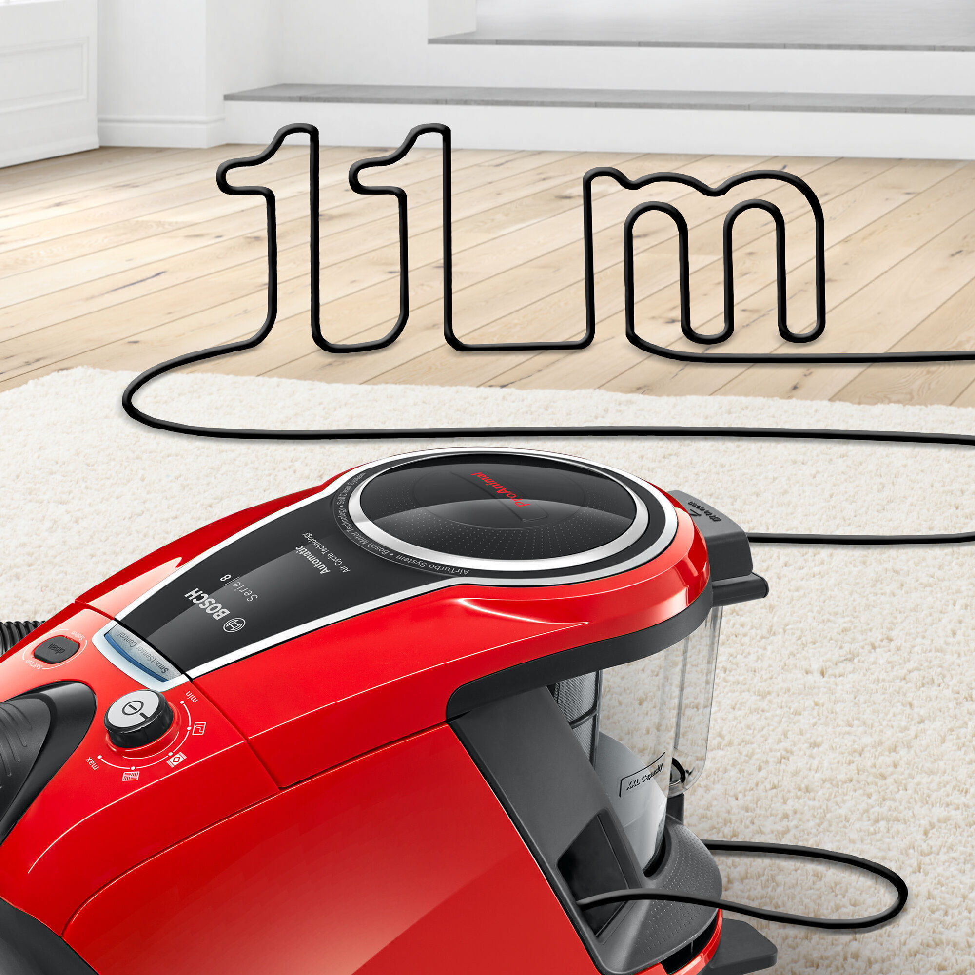 Bosch Series 8 ProAnimal BGS7PET -pölypussiton pölynimuri, punainen