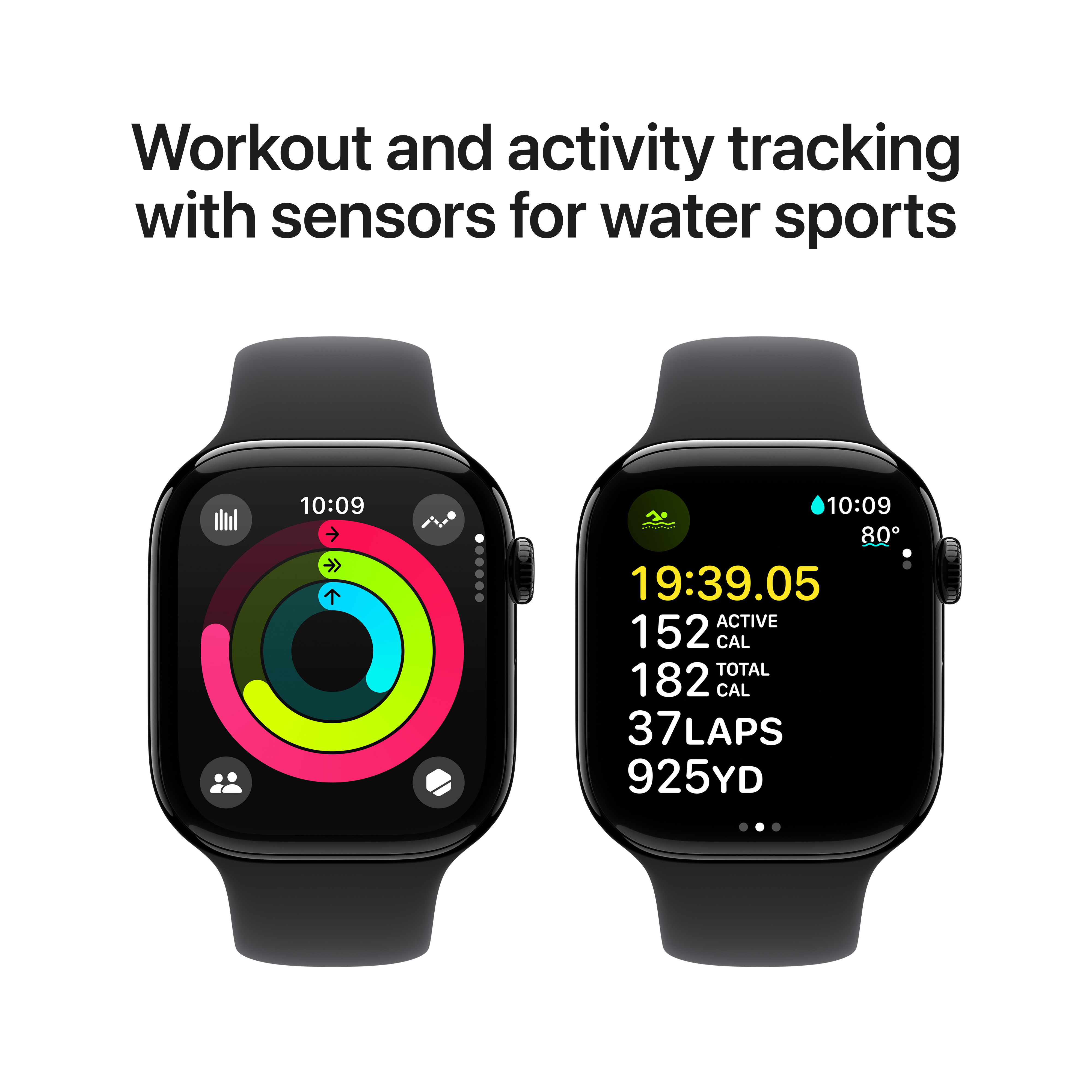 Apple Watch Series 10 (GPS + Cellular) 46 mm peilimusta alumiinikuori ja musta urheiluranneke, S/M (MWY33)