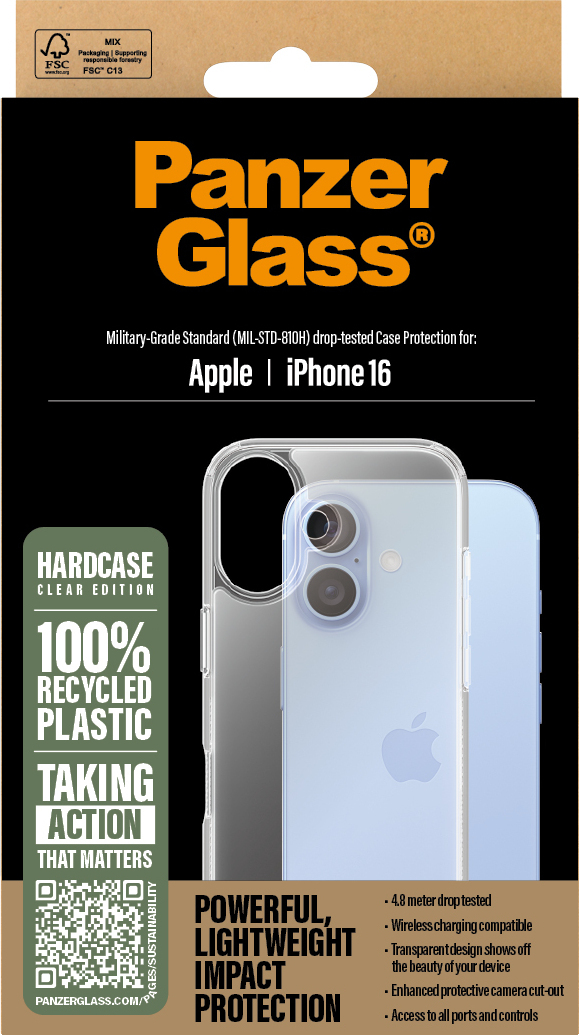 PanzerGlass HardCase -suojakotelo, Apple iPhone 16, kirkas