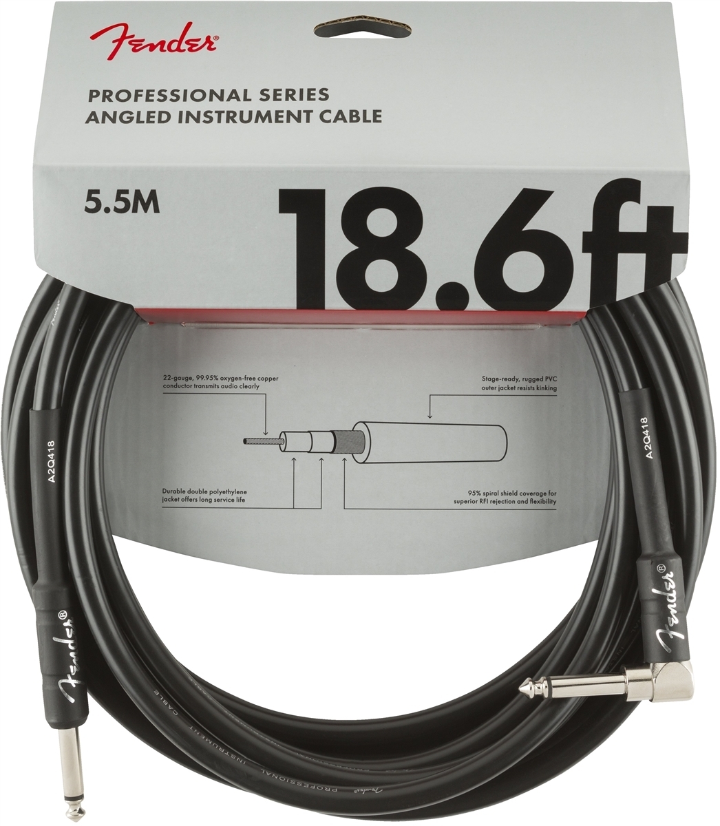 Fender Professional -instrumenttikaapeli kulmaliittimellä 5,5 m, musta