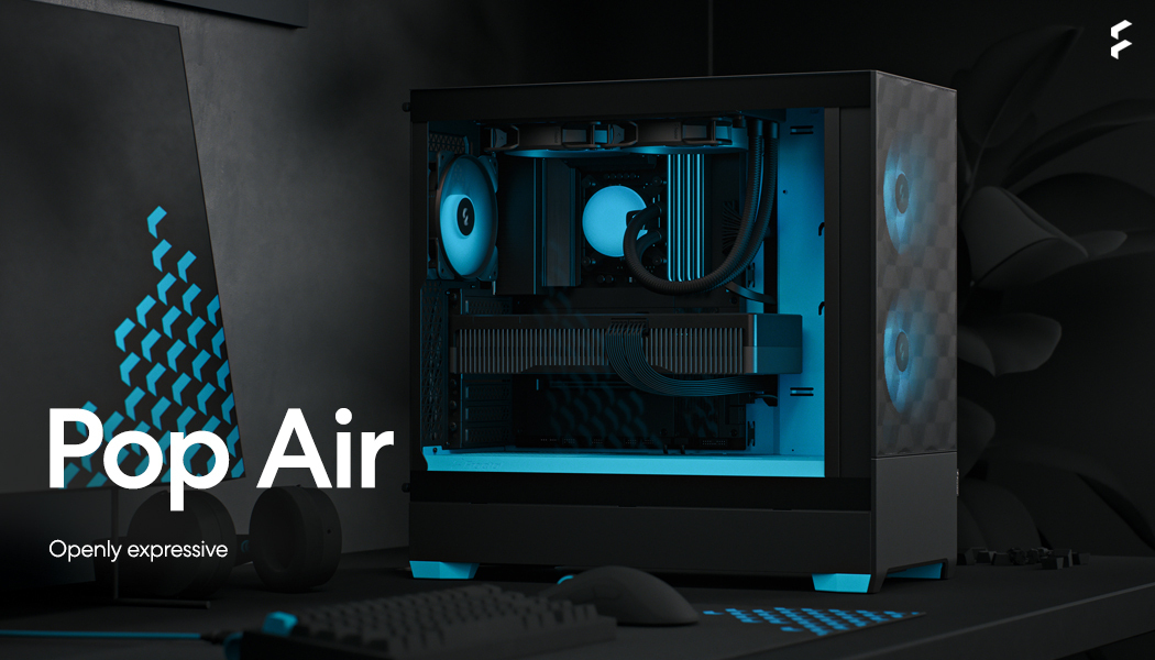 Fractal Design Pop Air RGB Cyan Core TG ATX-kotelo ikkunalla, musta/syaani