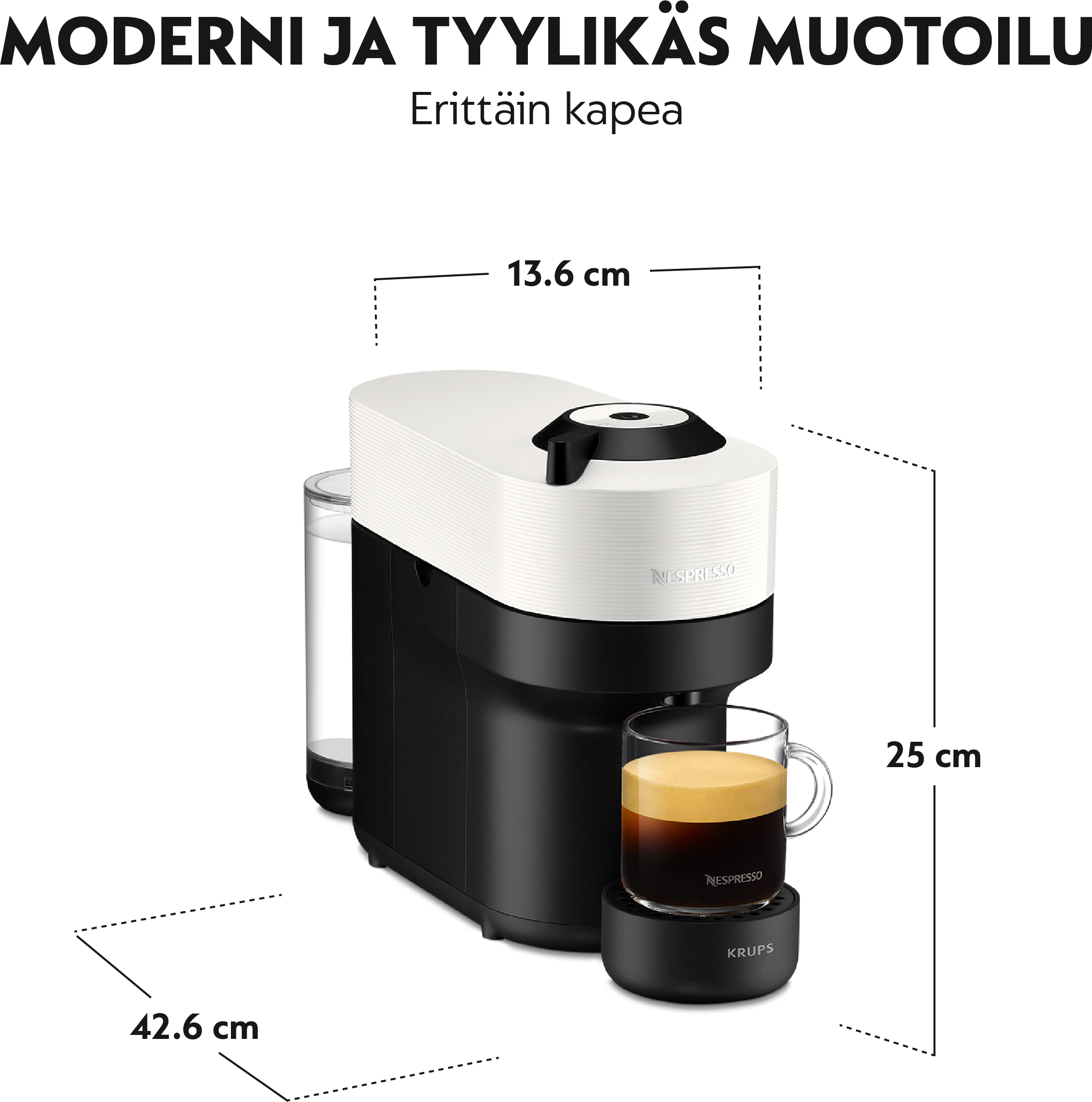 Nespresso Vertuo POP XN920110WP -kahvikapselikone, valkoinen/musta