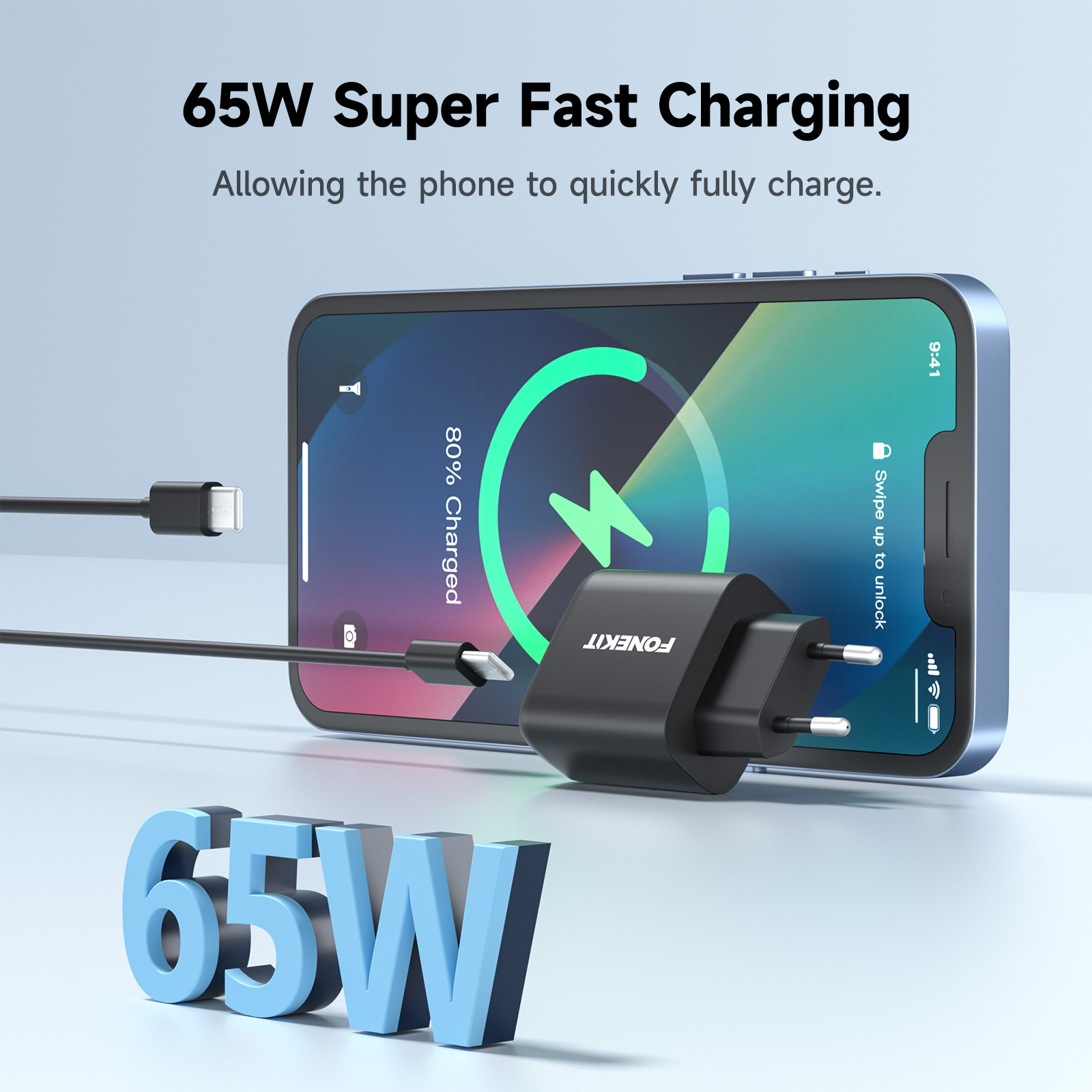 FoneKit Double 20W -laturi, USB-C + USB-A, musta