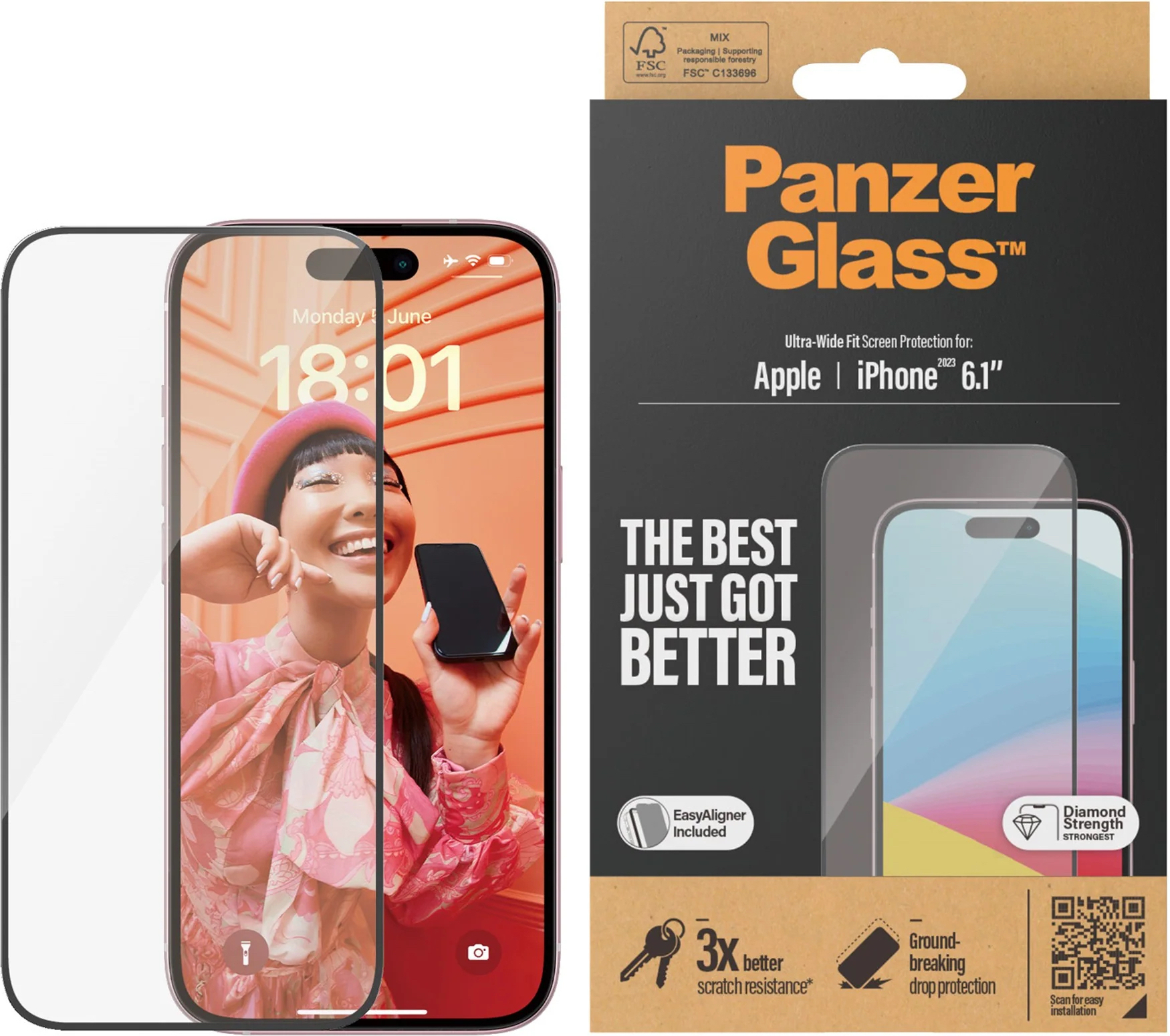 PanzerGlass Ultra-wide Fit with Aligner -panssarilasi, iPhone 15