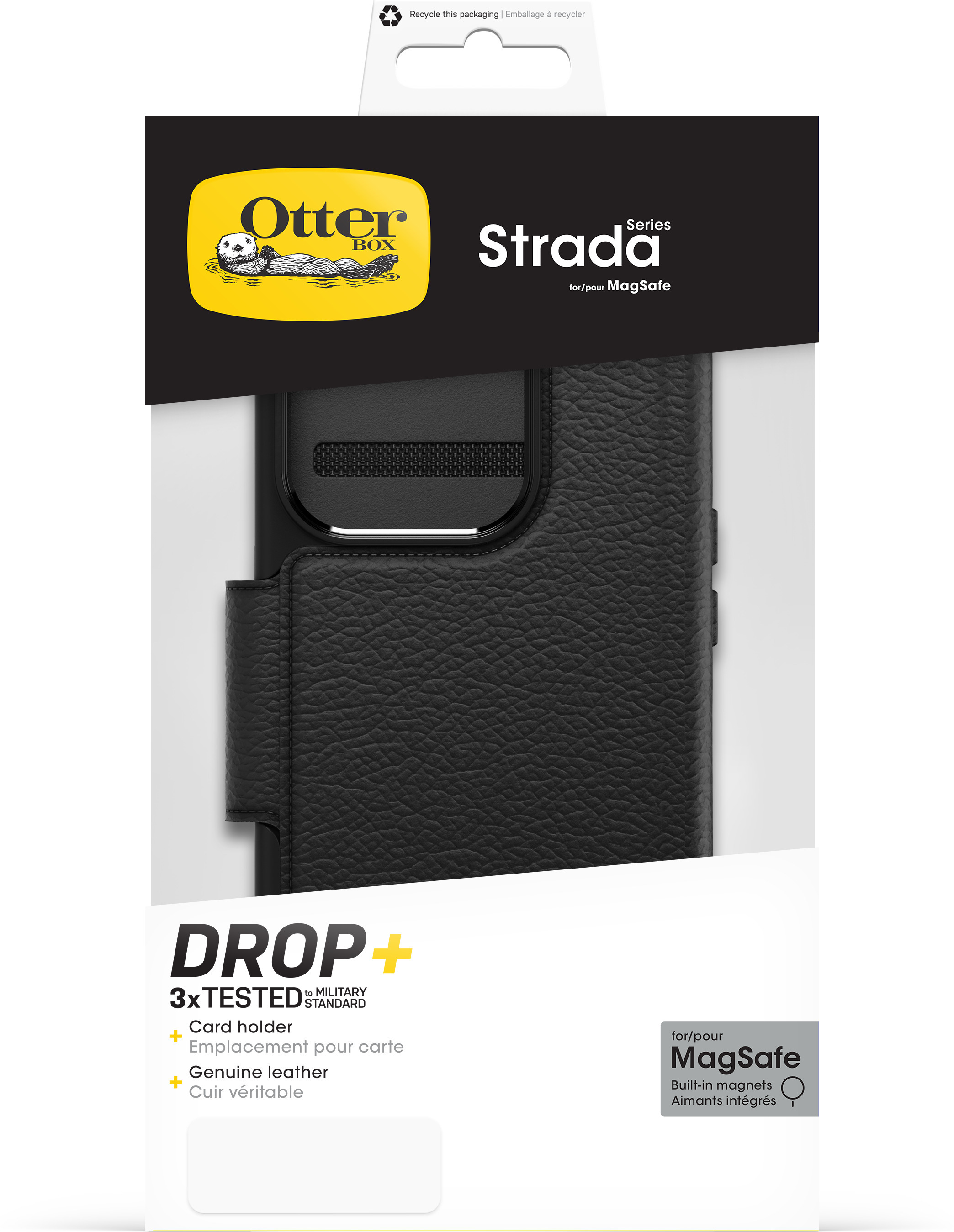 Otterbox Strada MagSafe -lompakkokotelo, iPhone 15 Pro, musta