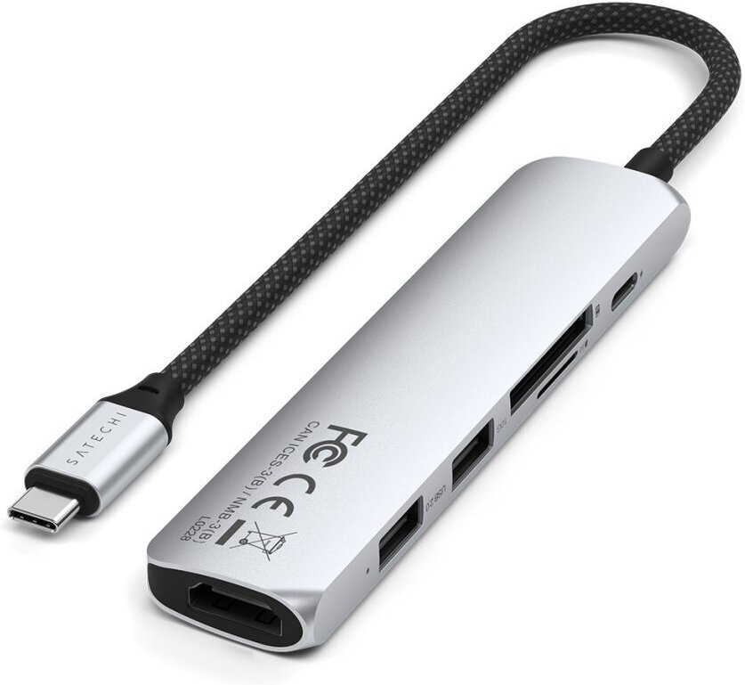Satechi 6-in-1 USB-C Slim Multiport -adapteri, hopea