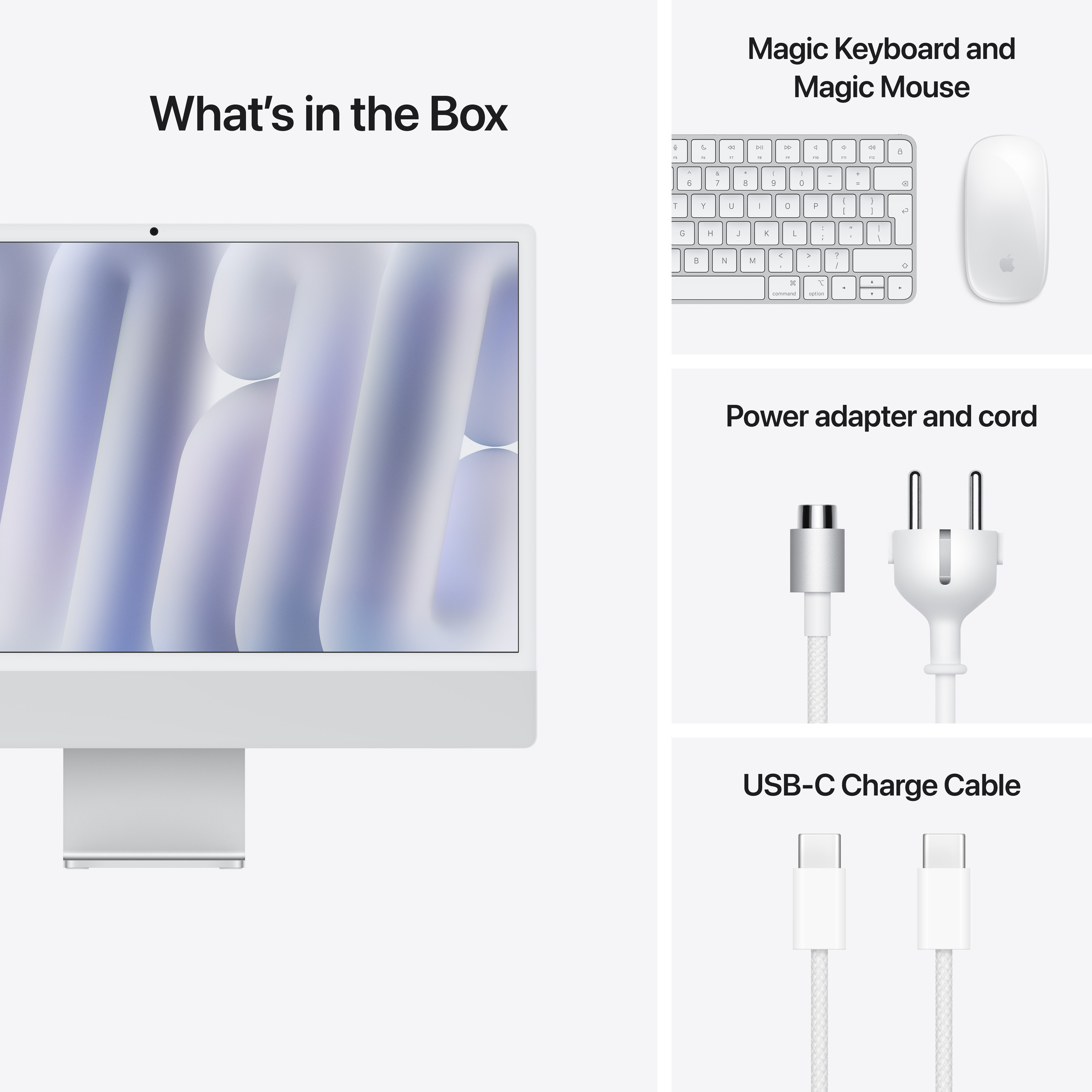 Apple iMac 24" M4 16 Gt, 256 Gt -tietokone, hopea (MWUC3)