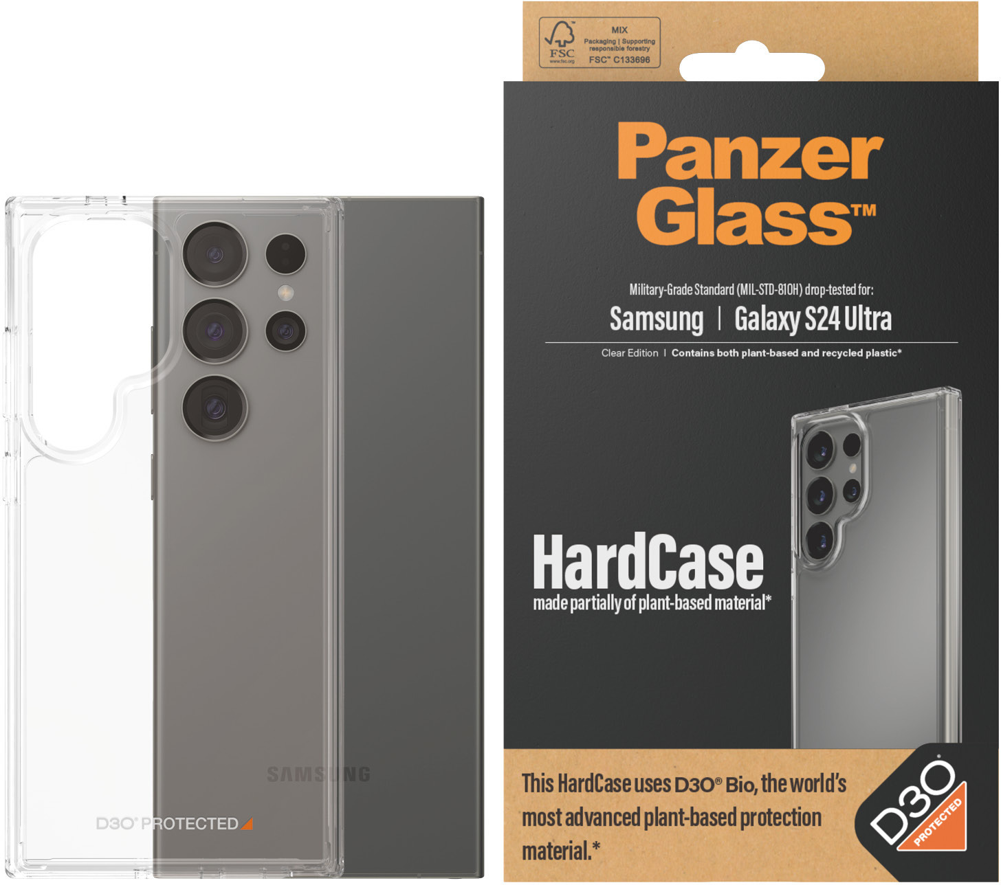 PanzerGlass HardCase with D3O -suojakotelo, Samsung Galaxy S24 Ultra, läpinäkyvä