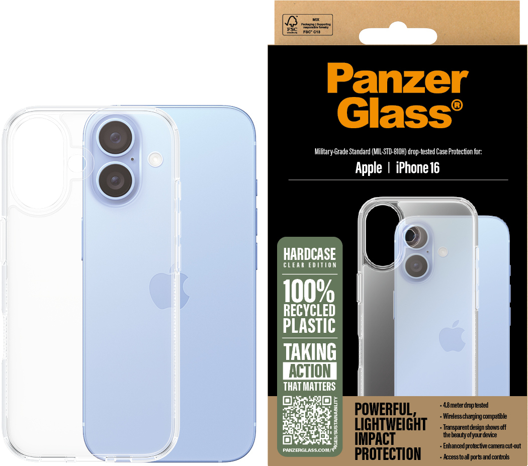 PanzerGlass HardCase -suojakotelo, Apple iPhone 16, kirkas