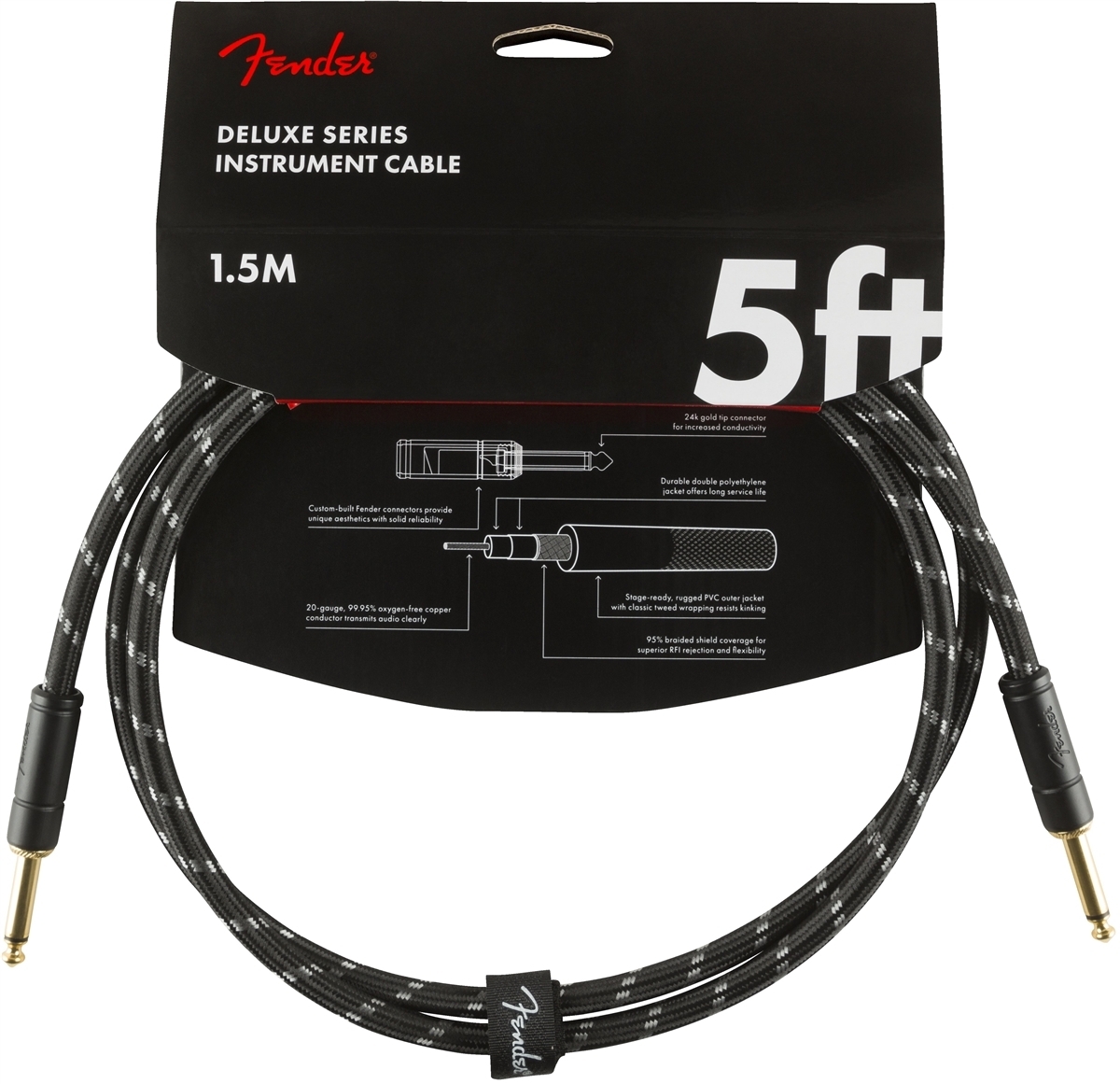 Fender Deluxe -instrumenttikaapeli, 1,5m, Black Tweed