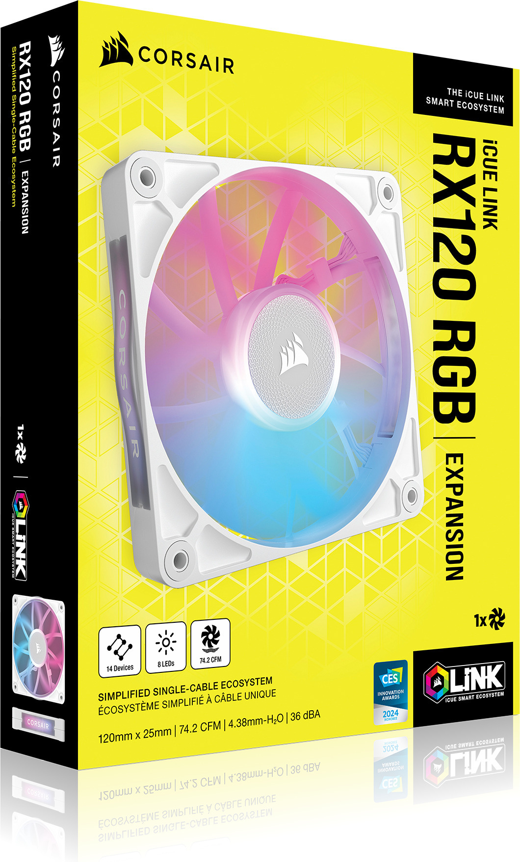 Corsair iCUE LINK RX120 RGB PWM Expansion -tuuletin, valkoinen, 120 mm