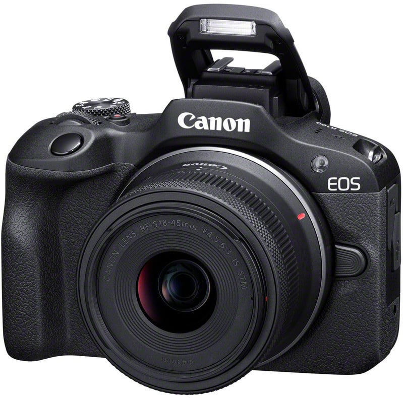 Canon EOS R100 -mikrojärjestelmäkamera + 18-45 mm IS STM -objektiivi