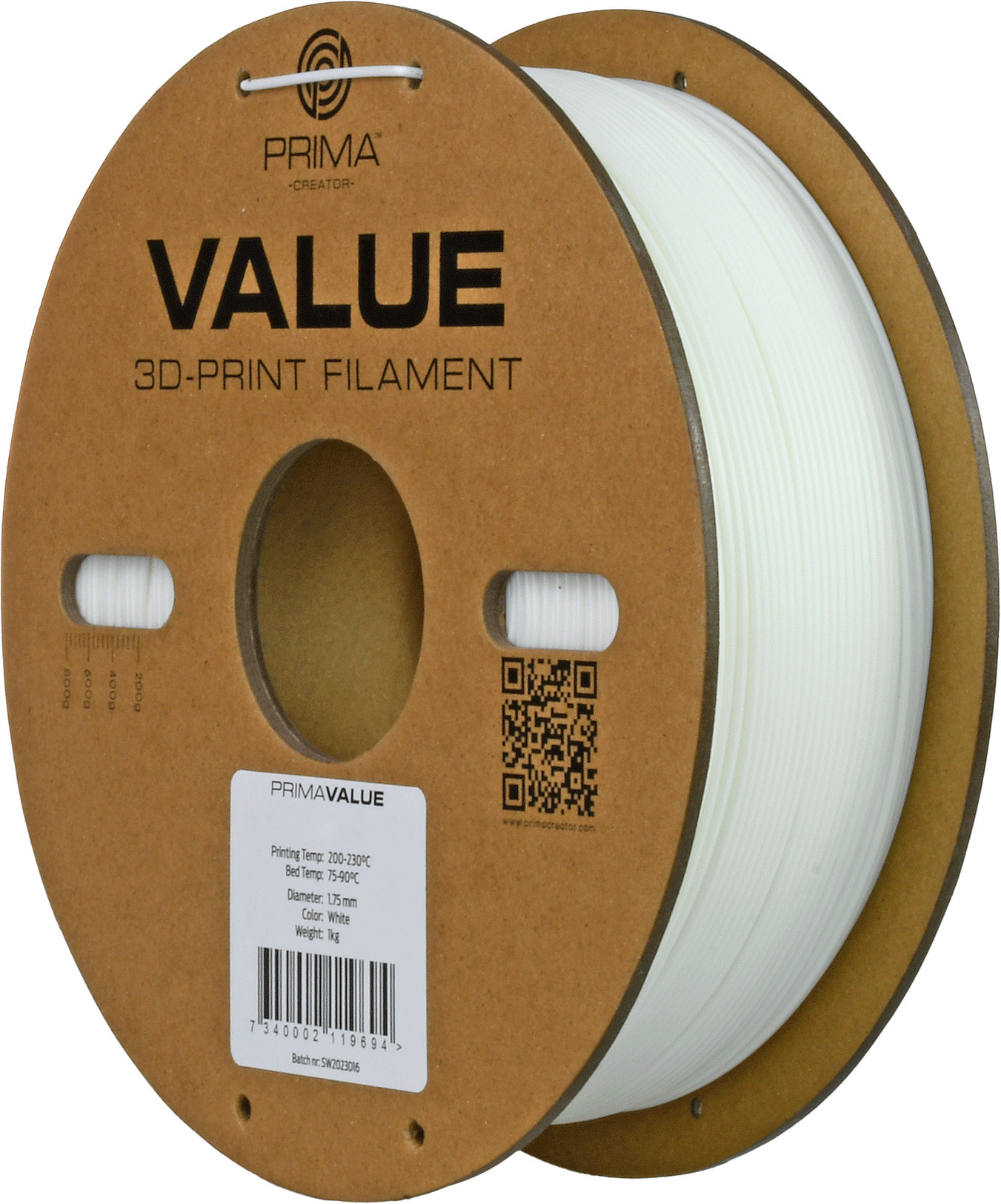 PrimaValue ABS -filamentti 3D -tulostimeen, 1.75 mm, valkoinen