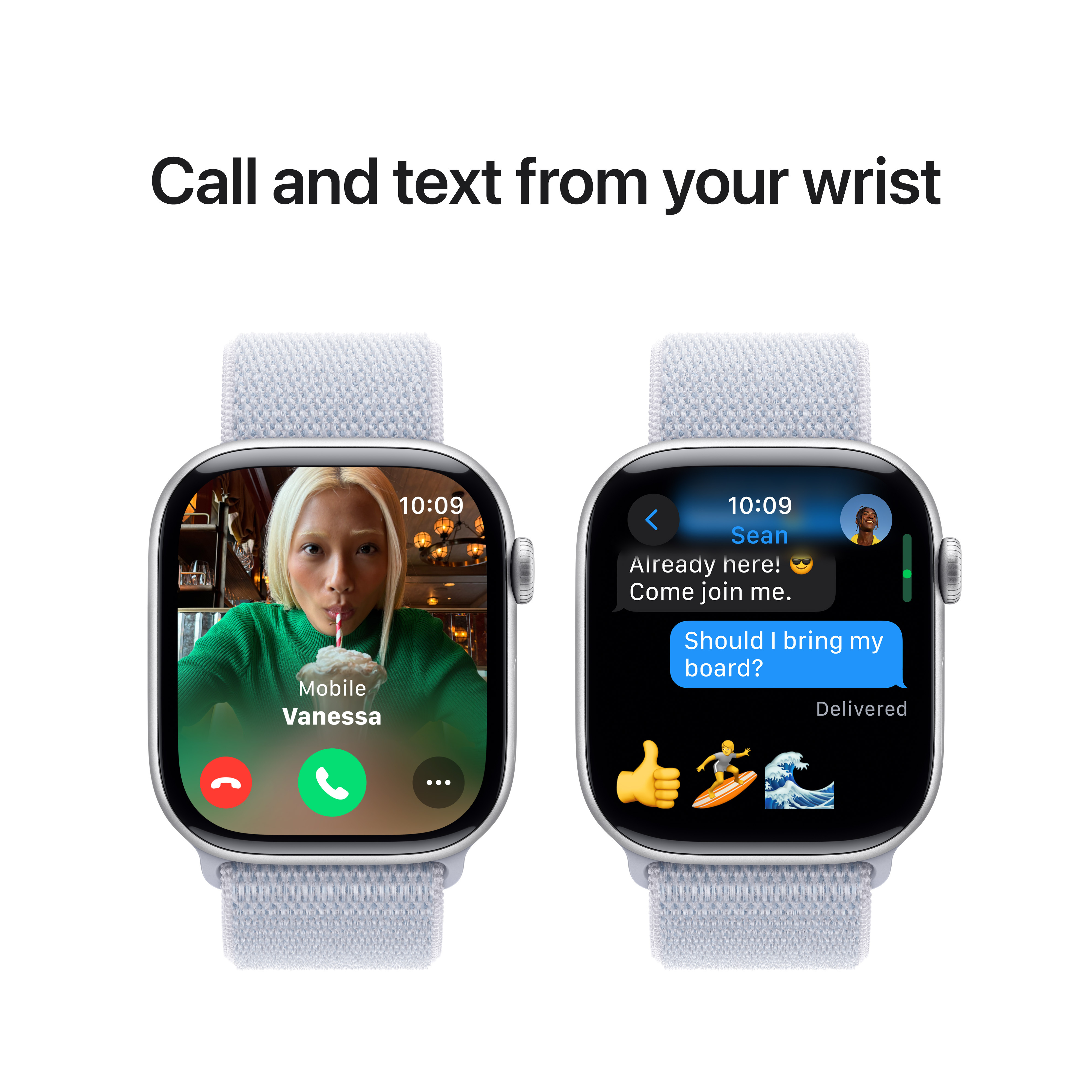 Apple Watch Series 10 (GPS) 46 mm hopea alumiinikuori ja sinertävä Sport Loop -ranneke (MWWN3)