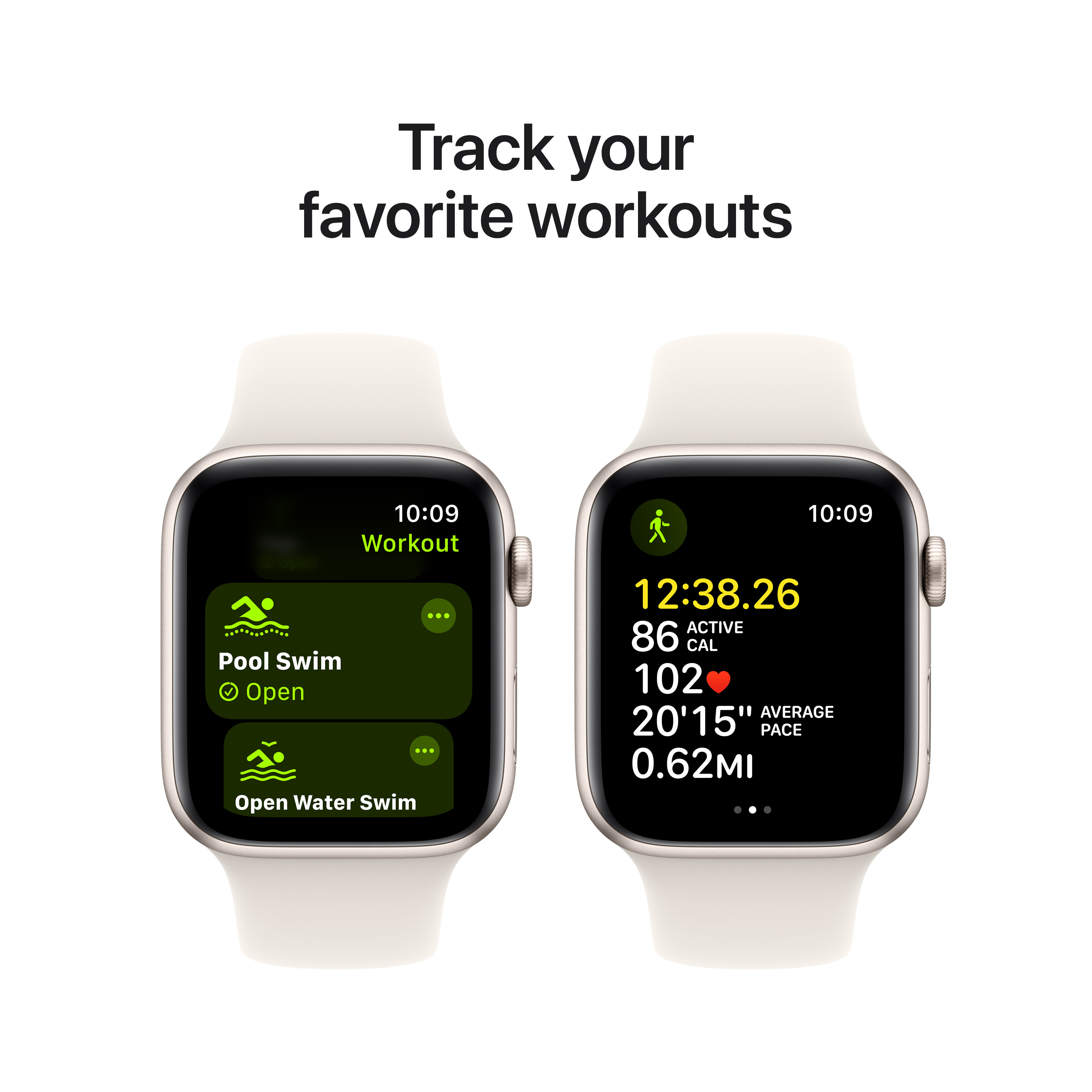 Apple Watch SE (GPS + Cellular) 44 mm tähtivalkea alumiinikuori ja tähtivalkea urheiluranneke, M/L (MXGU3)