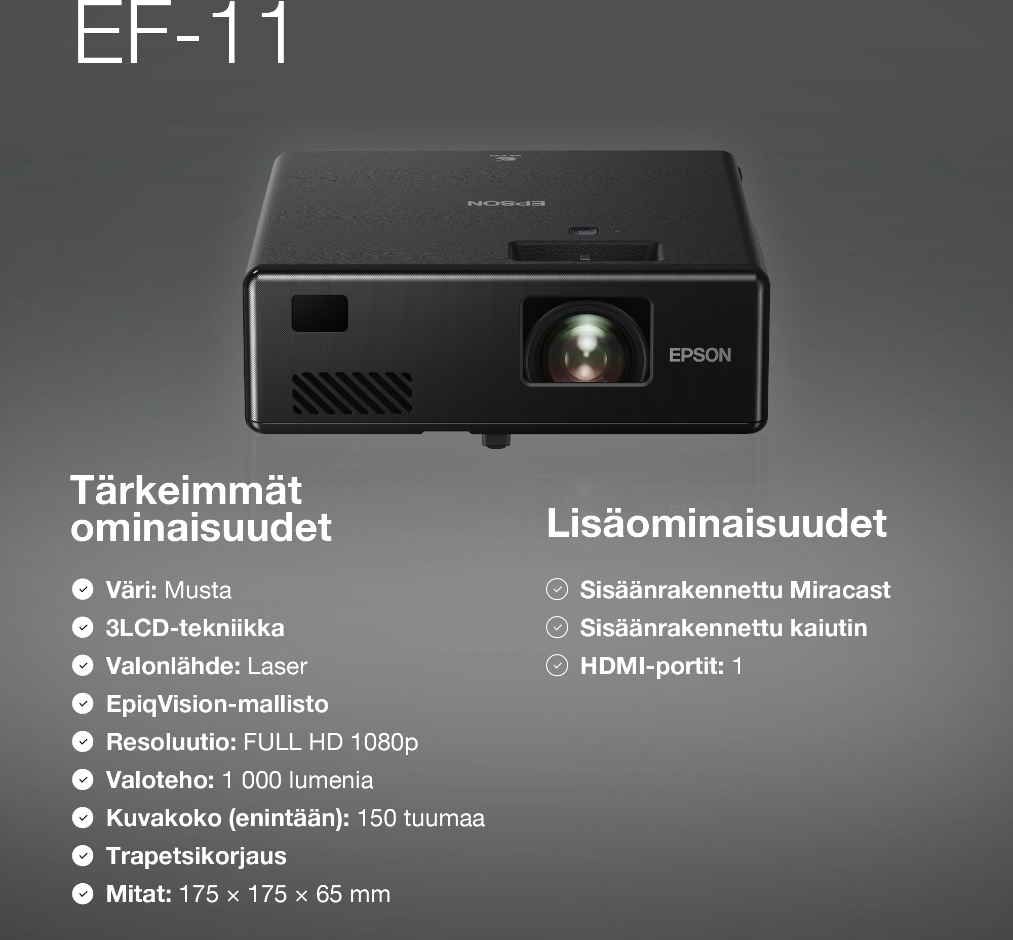 Epson EF-11 laserprojektori-TV, kannettava