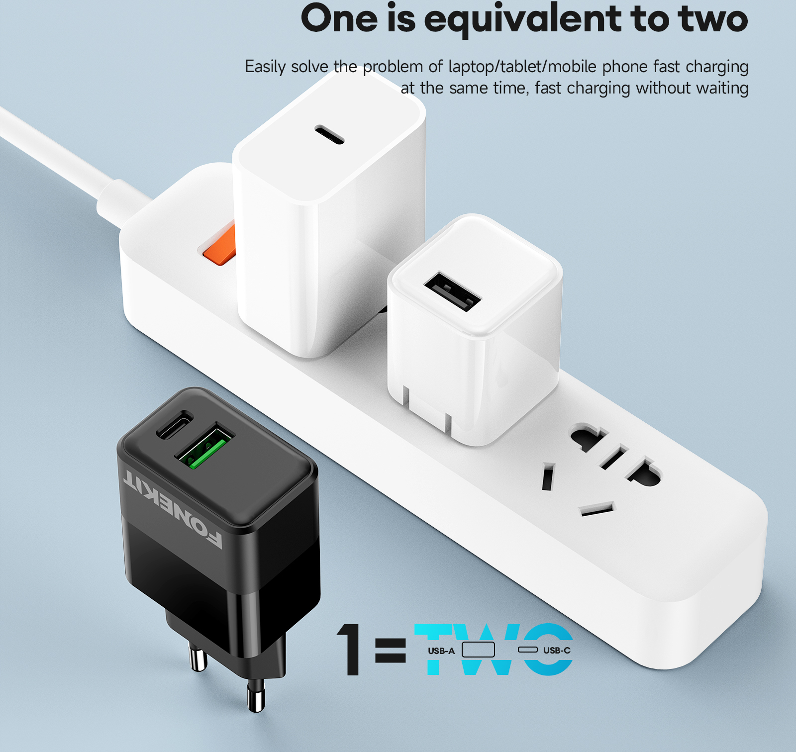 FoneKit Mini 20W -verkkovirtalaturi, USB-C, musta