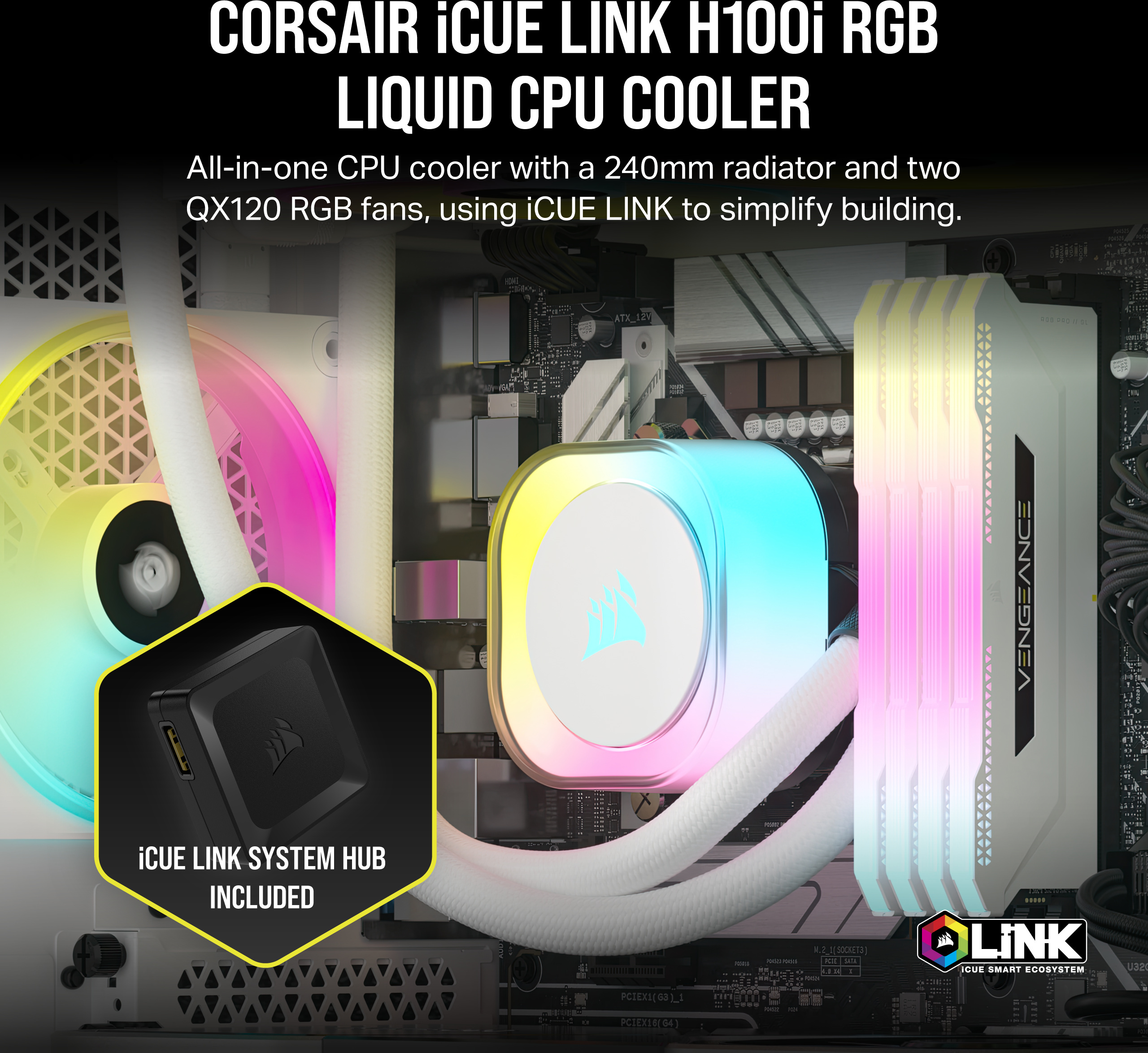 Corsair iCUE LINK H100i RGB -nestejäähdytysjärjestelmä, valkoinen