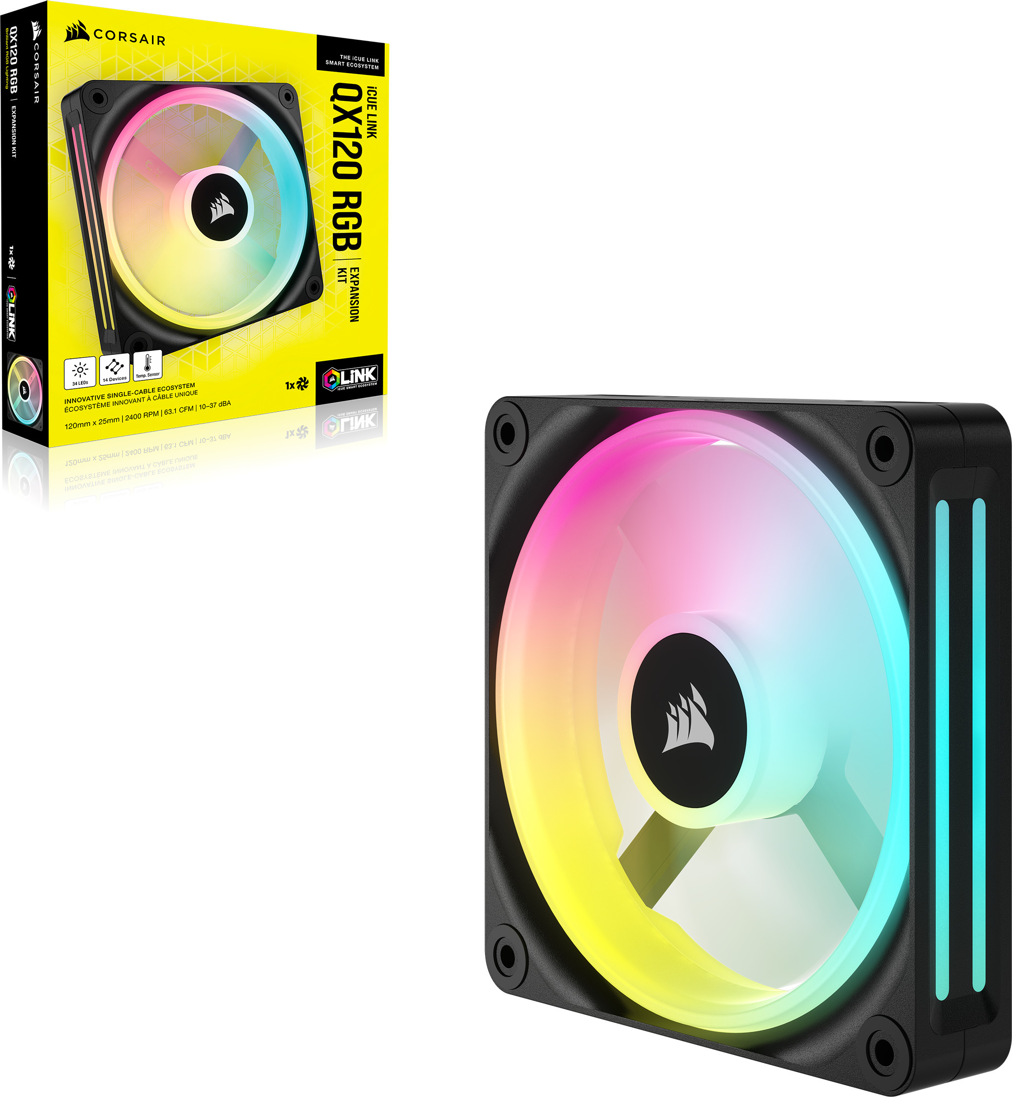 Corsair iCUE LINK QX120 RGB PWM -tuuletin, 120 mm, musta, 1 kpl Expansion Kit