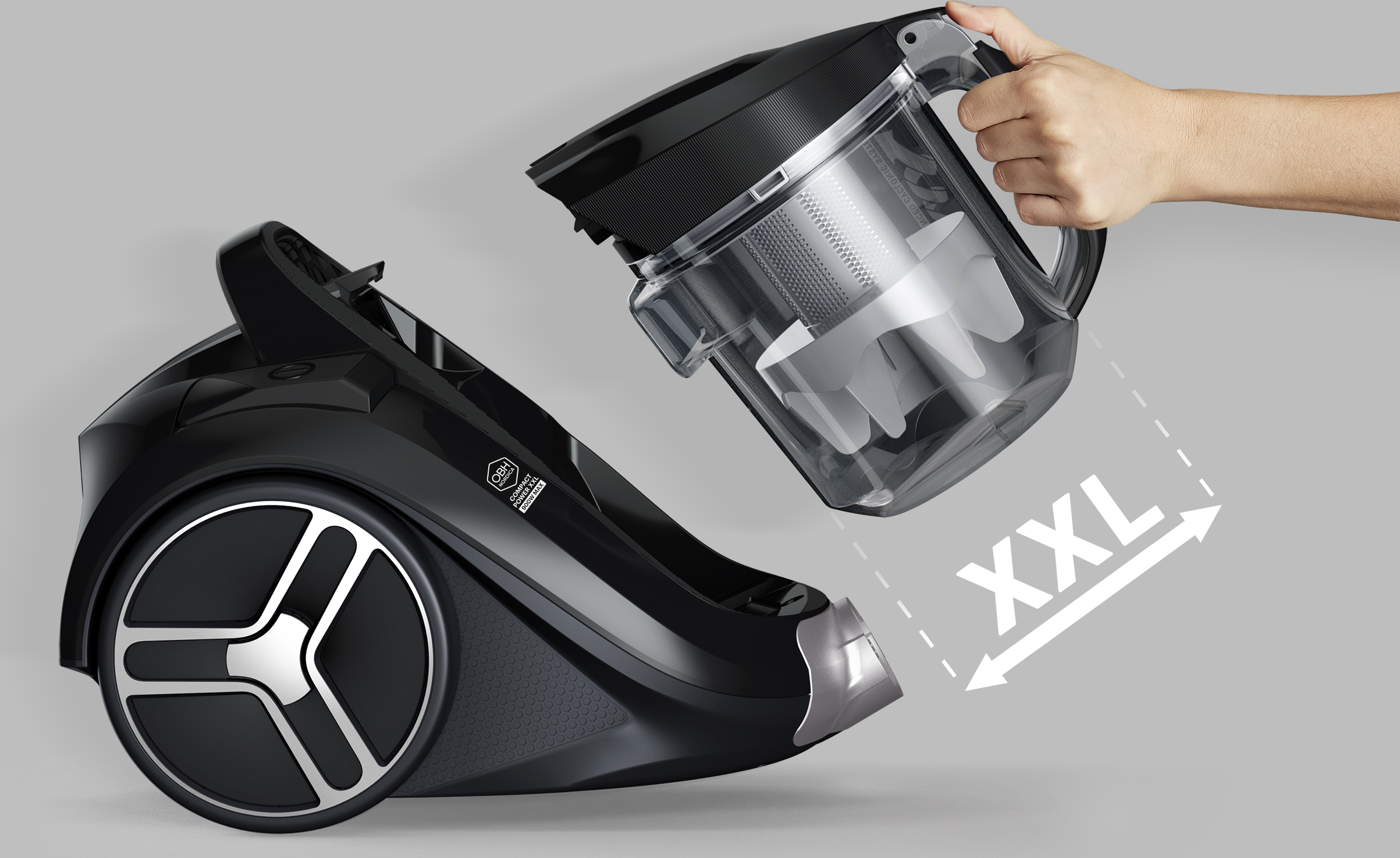 OBH Nordica Compact Power XXL Bagless -pölypussiton pölynimuri, musta