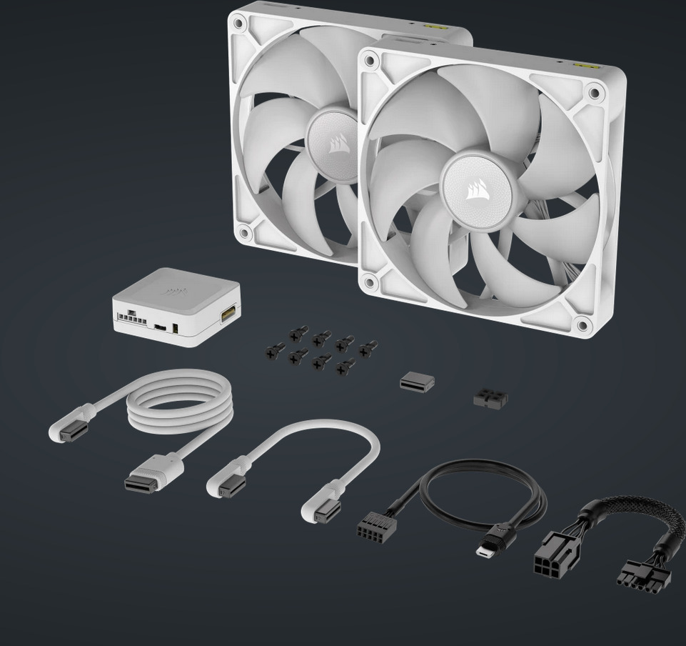 Corsair iCUE LINK RX140 RGB PWM Starter Kit -tuuletin, valkoinen, 140 mm, 2 kpl