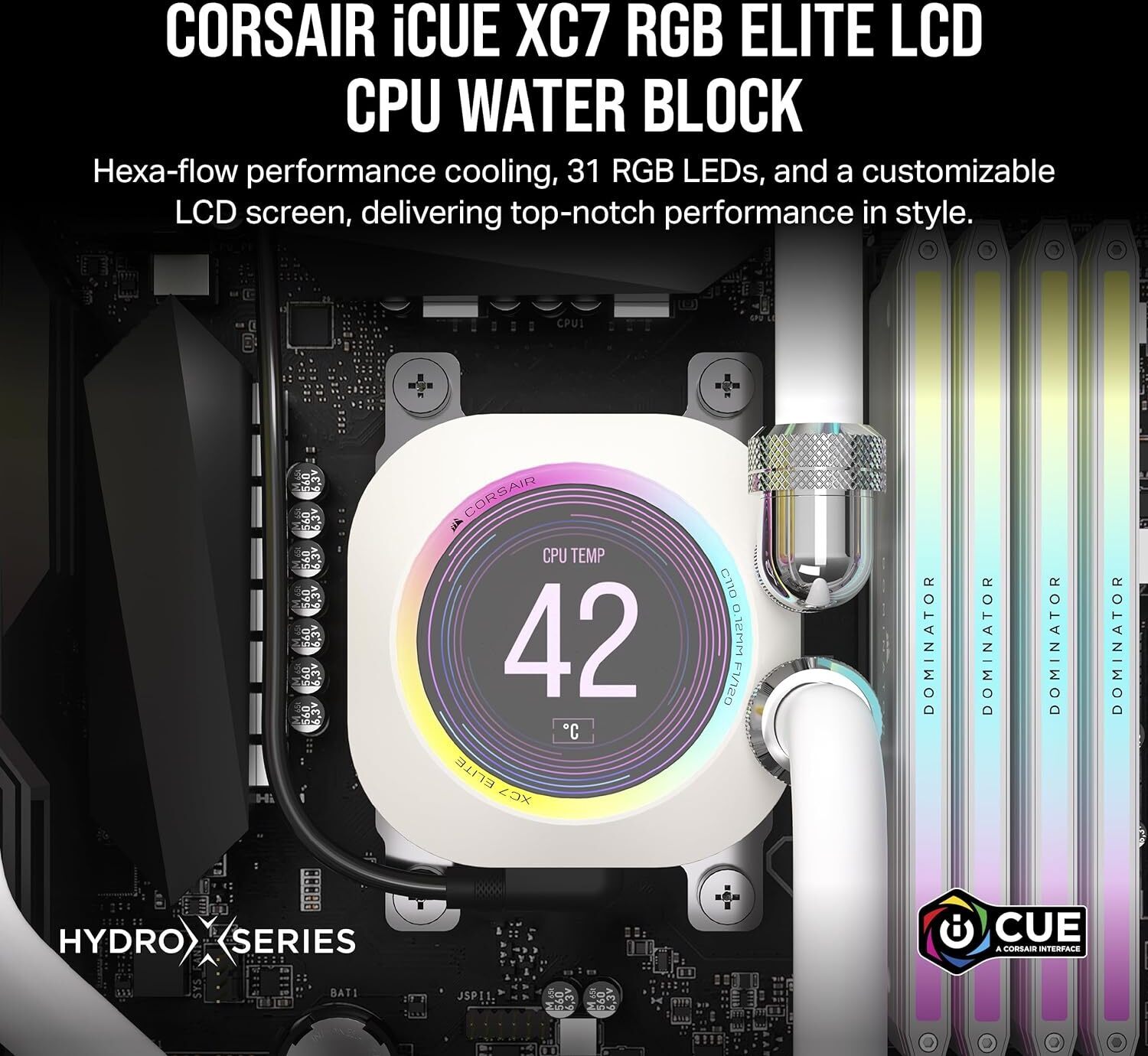 Corsair iCUE XC7 RGB ELITE LCD -vesiblokki prosessorille, valkoinen