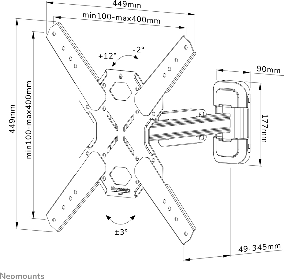 Neomounts by Newstar Select WL40S-840BL14 kääntyvä seinäteline 32"-65" näytöille
