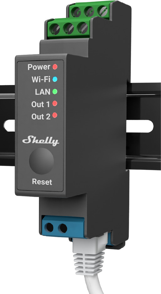 Shelly Pro 2PM -DIN-kiskorele, 2-vaiheinen