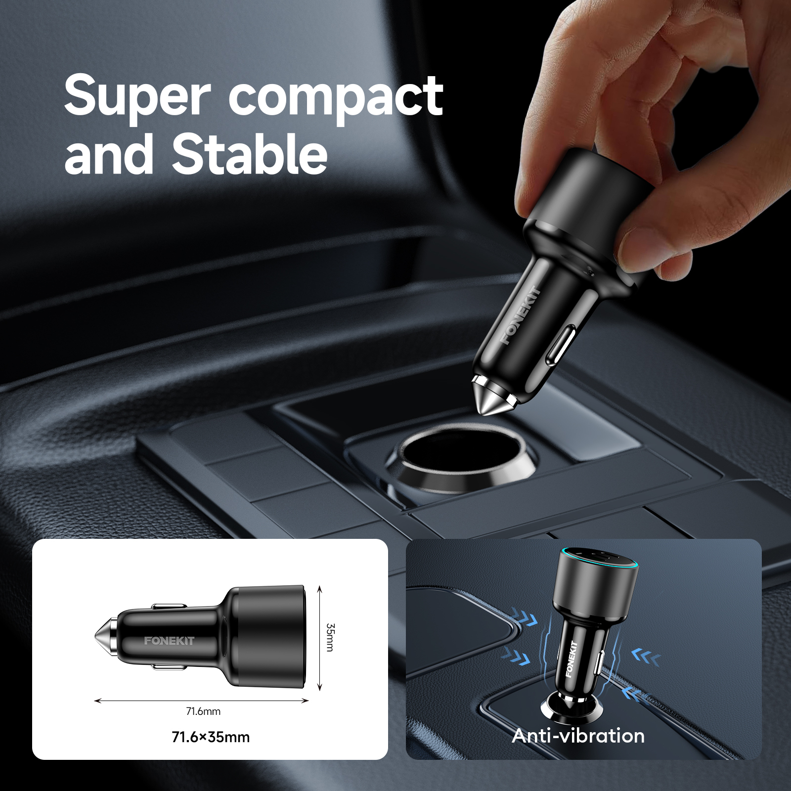 FoneKit GaN PD 65W -verkkovirtalaturi, USB-C + USB-C, musta