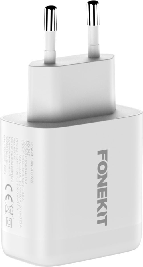 FoneKit GaN PD 65W -verkkovirtalaturi, USB-C, valkoinen
