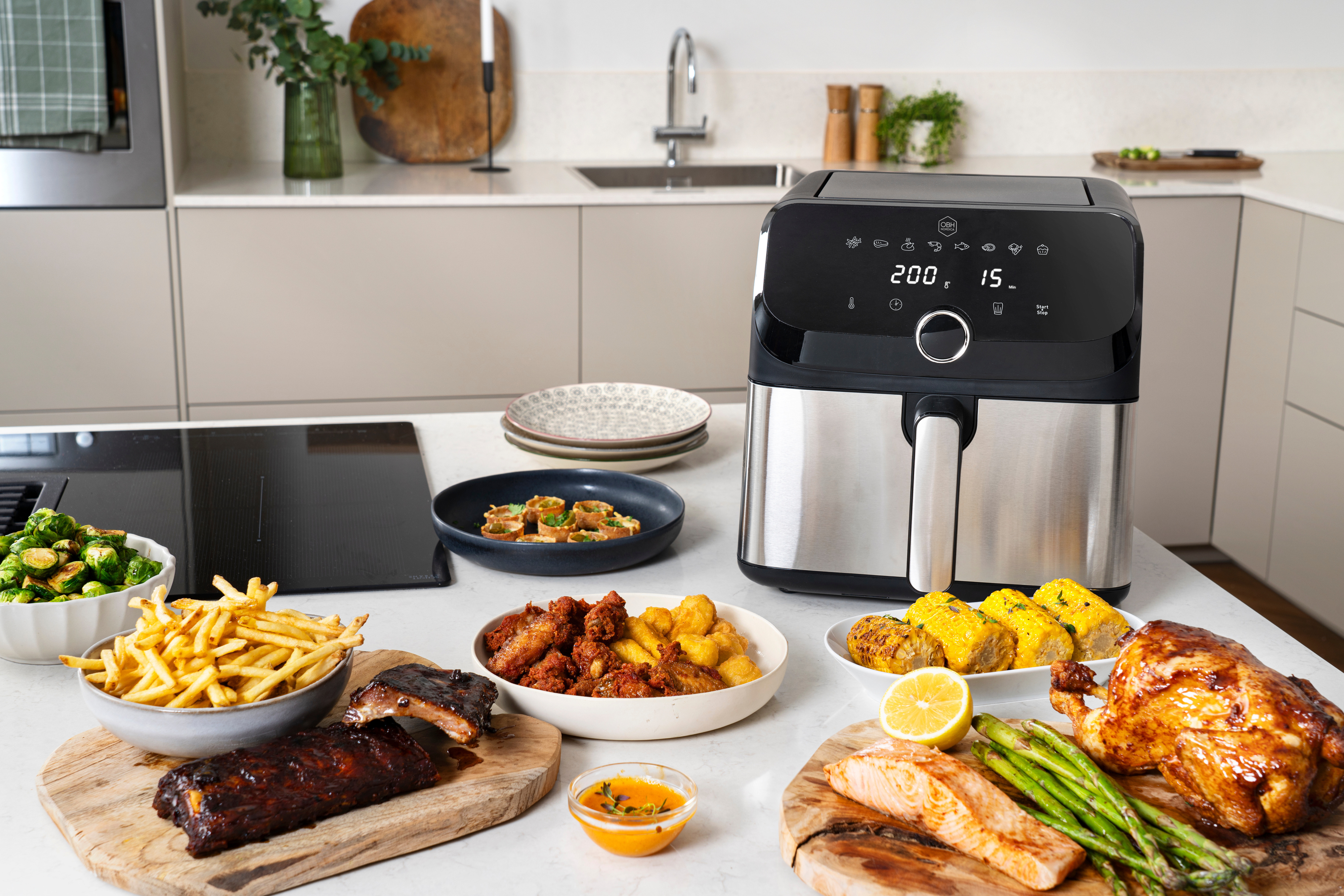 OBH Nordica Easy Fry Mega -airfryer 7,5 L, ruostumaton teräs