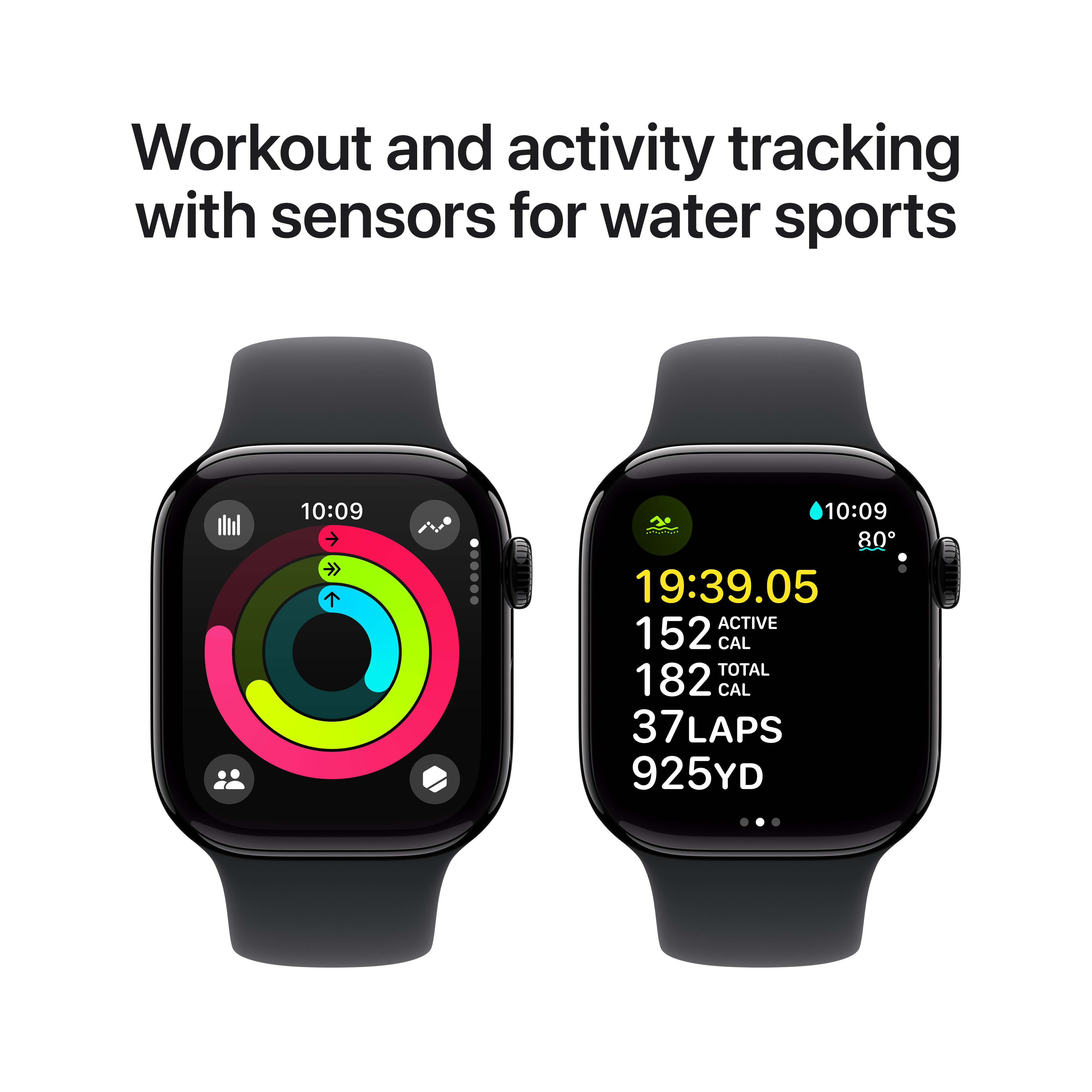 Apple Watch Series 10 (GPS) 42 mm peilimusta alumiinikuori ja musta urheiluranneke, S/M (MWWE3)