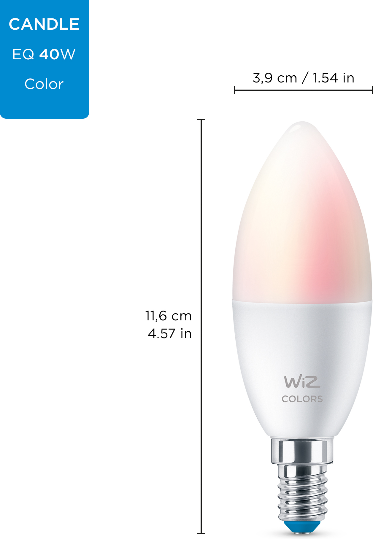 WiZ älylamppu, E14, RGBW - kaikki värit ja valkoisen valon sävyt, Wi-Fi, 470 lm, 2-pack