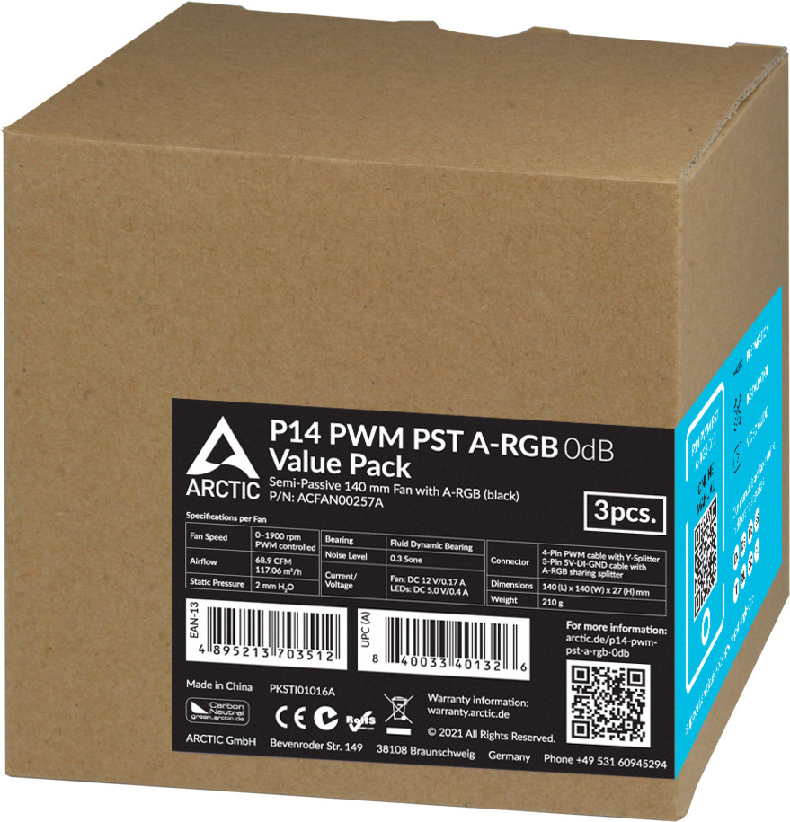 Arctic P14 PWM PST A-RGB 0dB -tuuletinpakkaus, 140 mm, musta, 3-pack