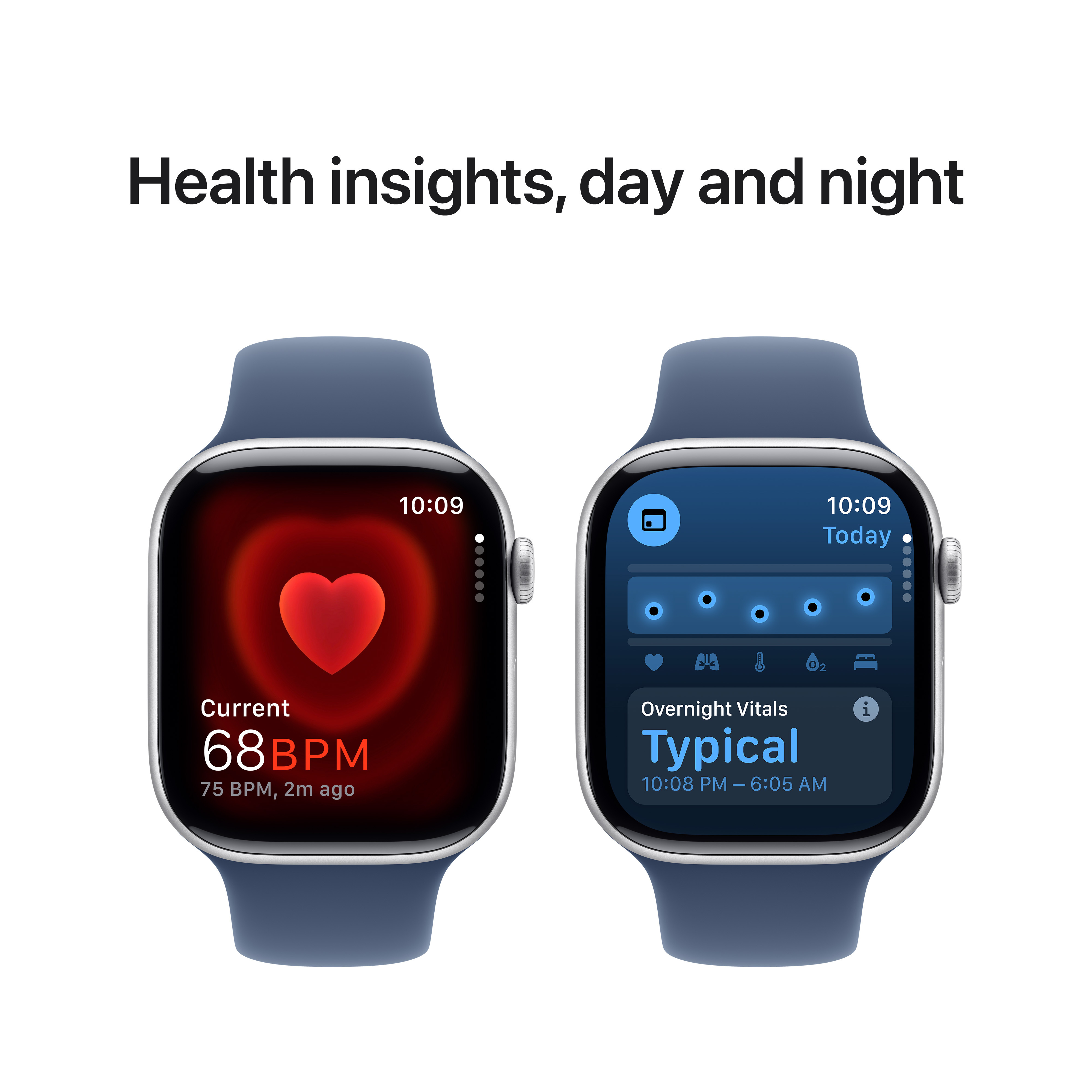 Apple Watch Series 10 (GPS) 46 mm hopea alumiinikuori ja farkunsininen urheiluranneke, M/L (MWWM3)