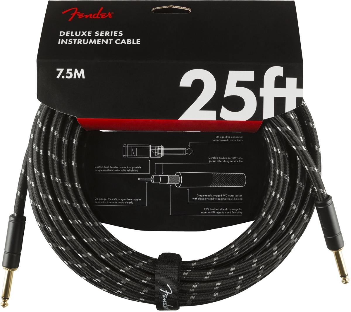 Fender Deluxe -instrumenttikaapeli, 7,5m, Black Tweed