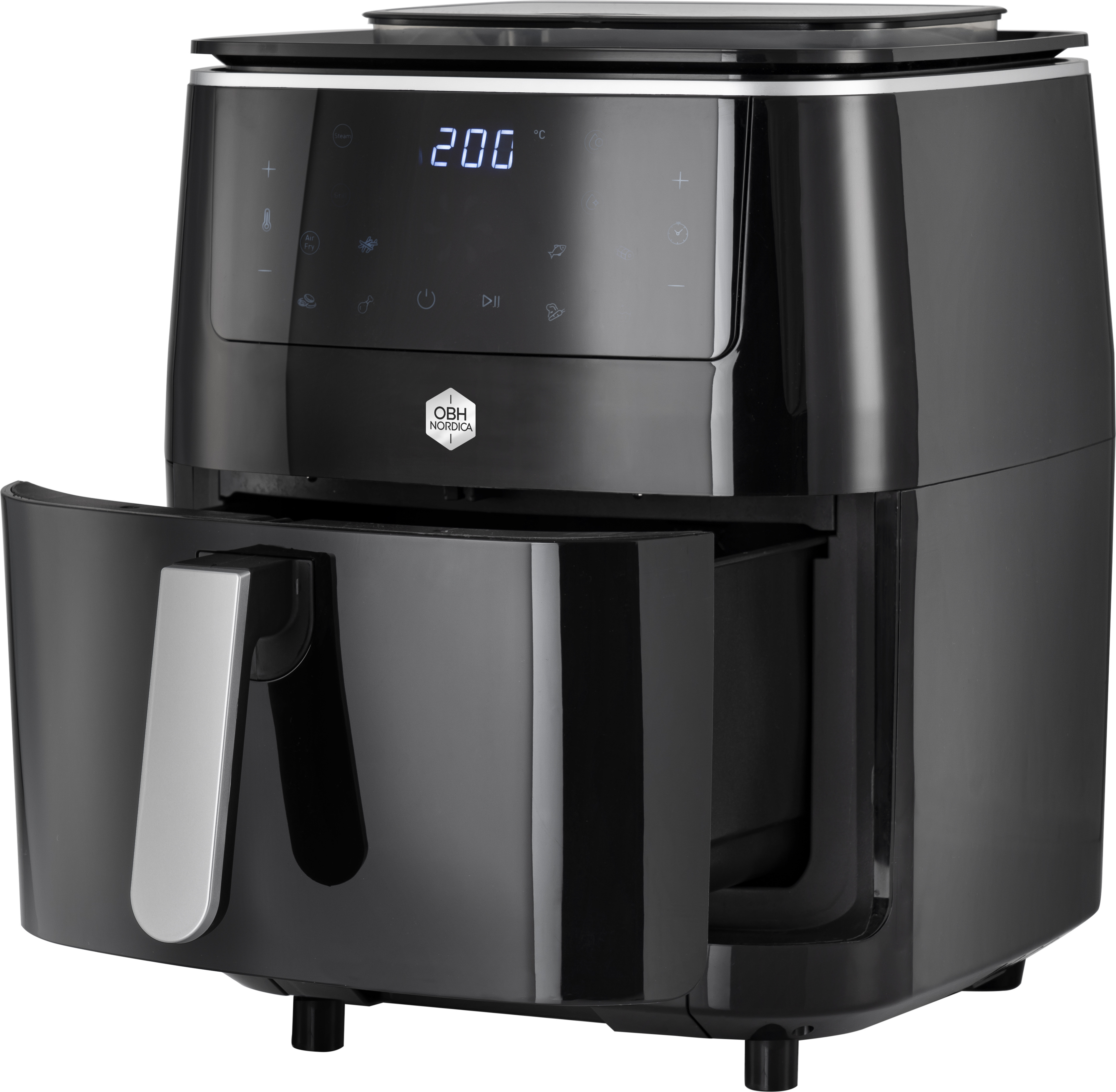 OBH Nordica Easy Fry & Grill Steam+ 3-in-1 -airfryer höyrytys- ja grillitoiminnolla, musta