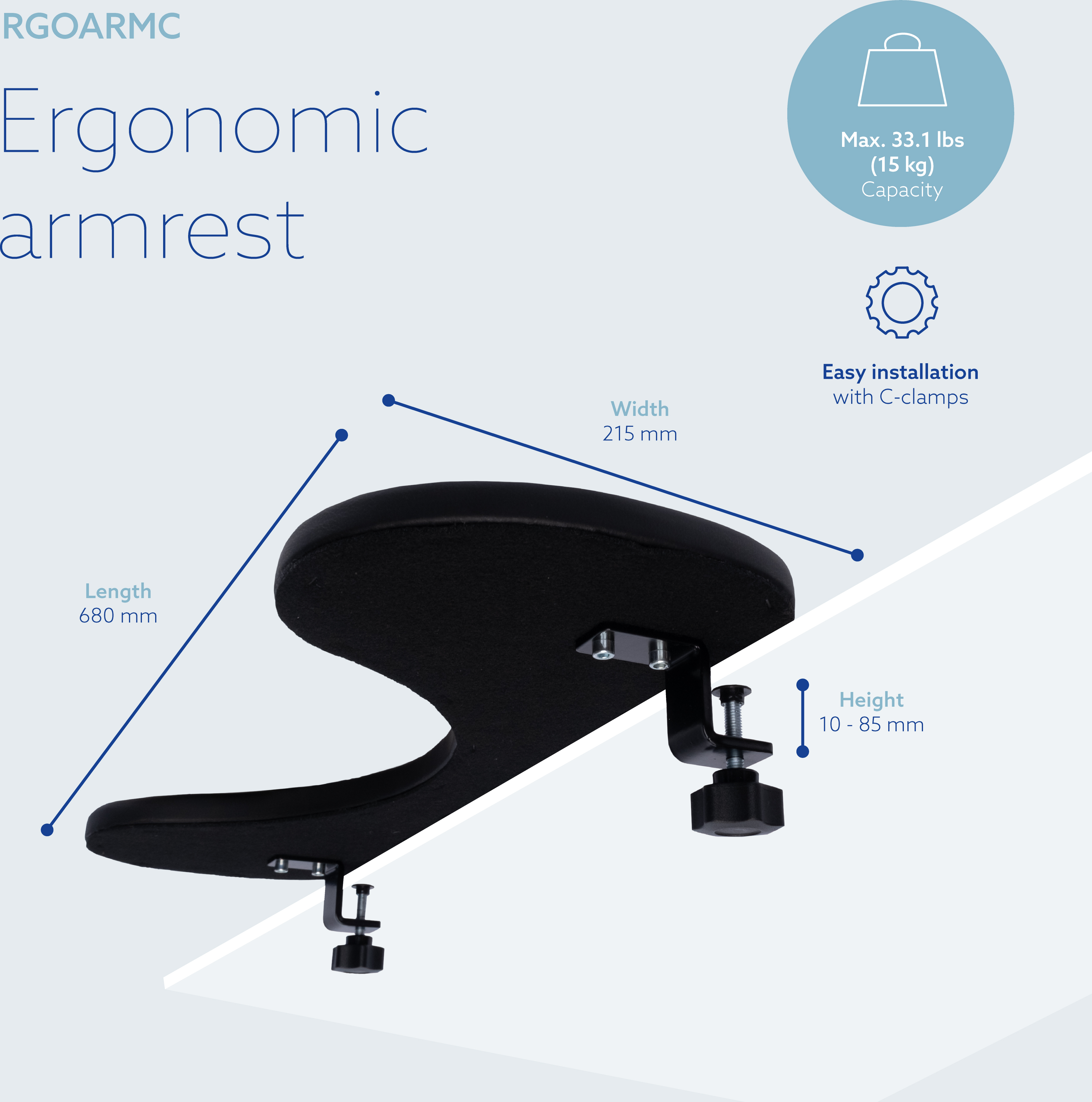 R-Go -ergonominen kyynärtuki, symmetrinen, musta