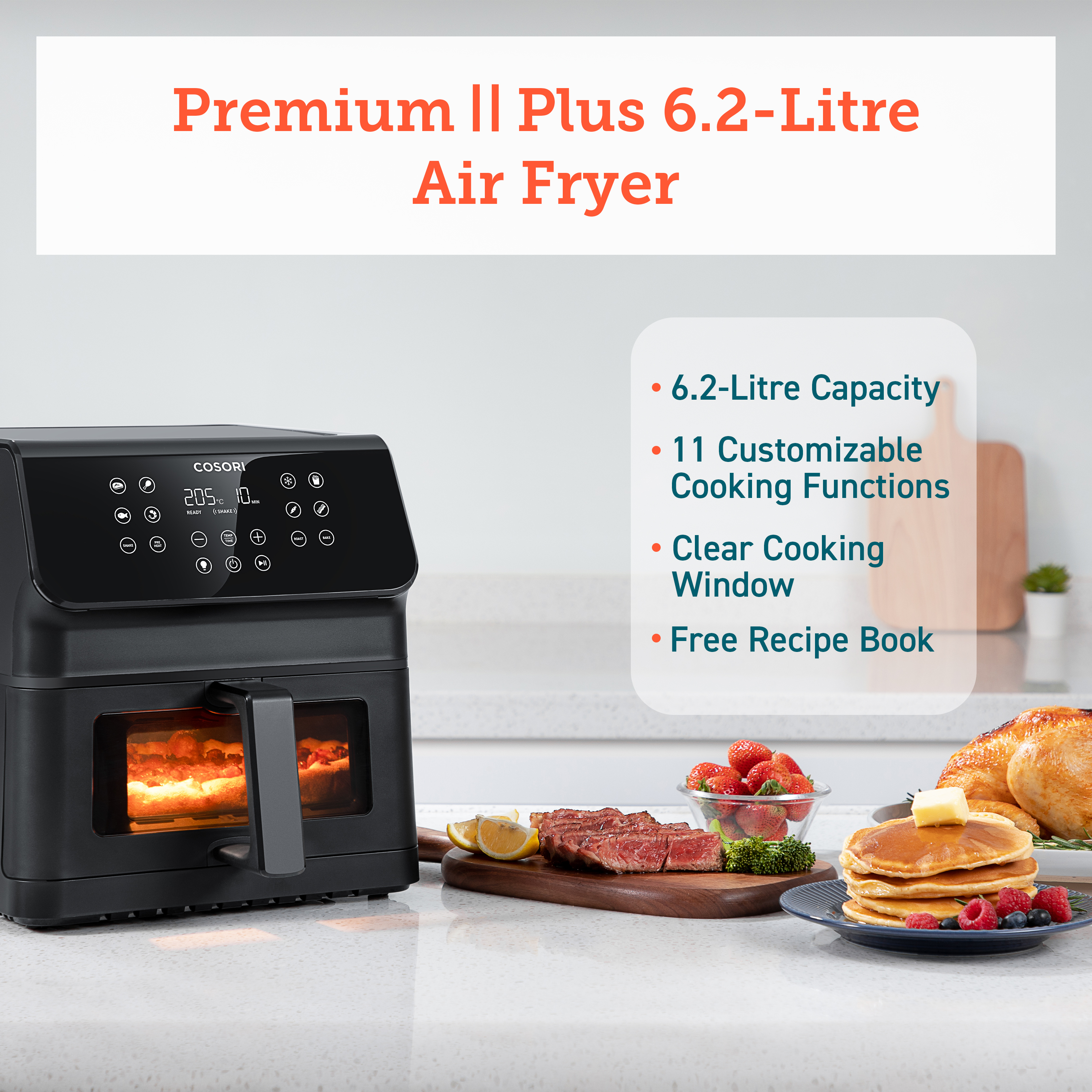 Cosori Premium Ⅱ Plus 6.2 L airfryer, musta