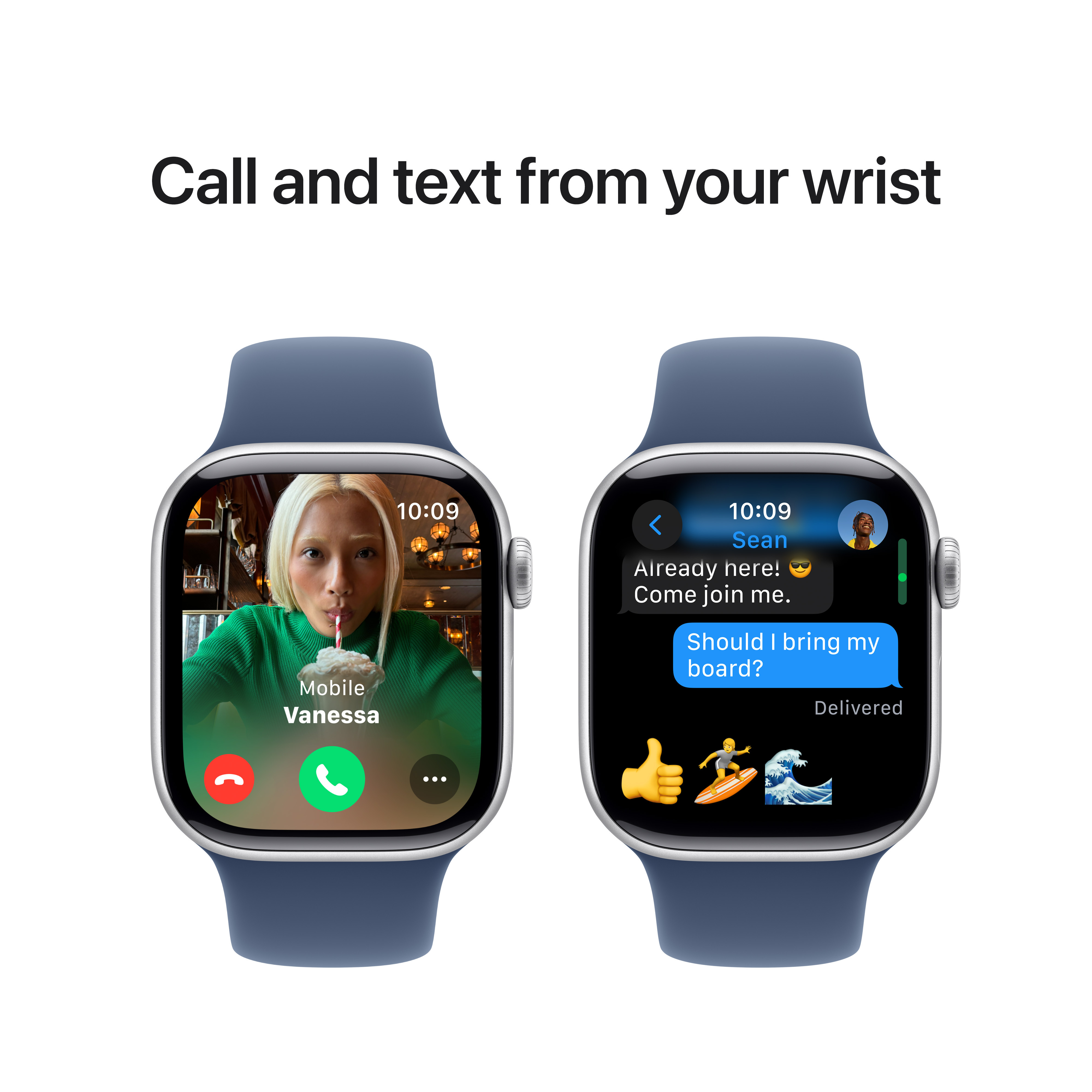 Apple Watch Series 10 (GPS) 42 mm hopea alumiinikuori ja farkunsininen urheiluranneke, S/M (MWWA3)