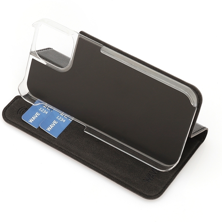 Wave BookCase -suojakotelo, iPhone 13 mini, musta