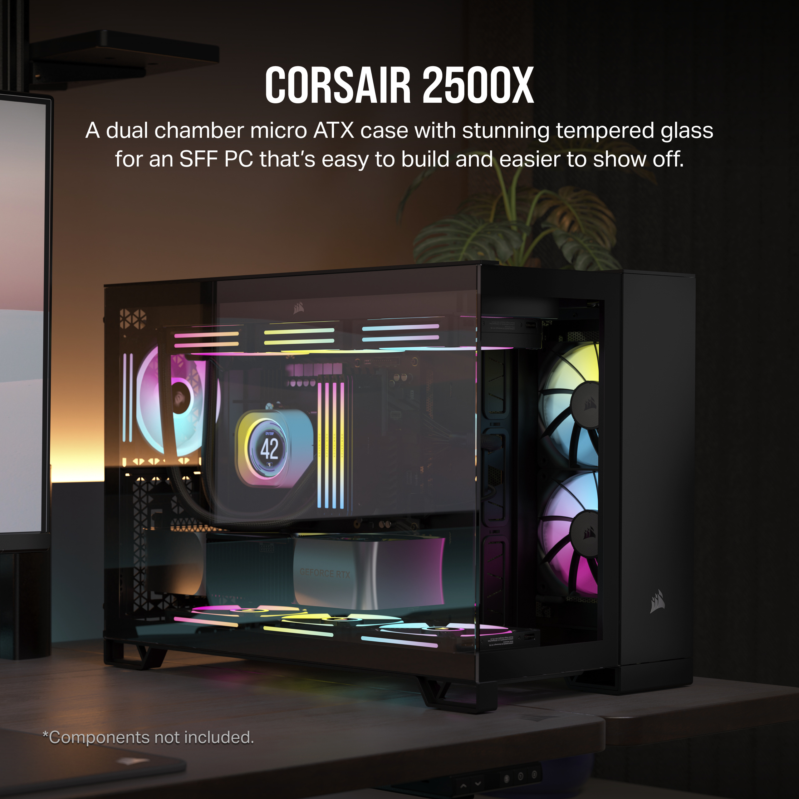 Corsair 2500X Micro-ATX-kotelo panoraamaikkunalla, musta