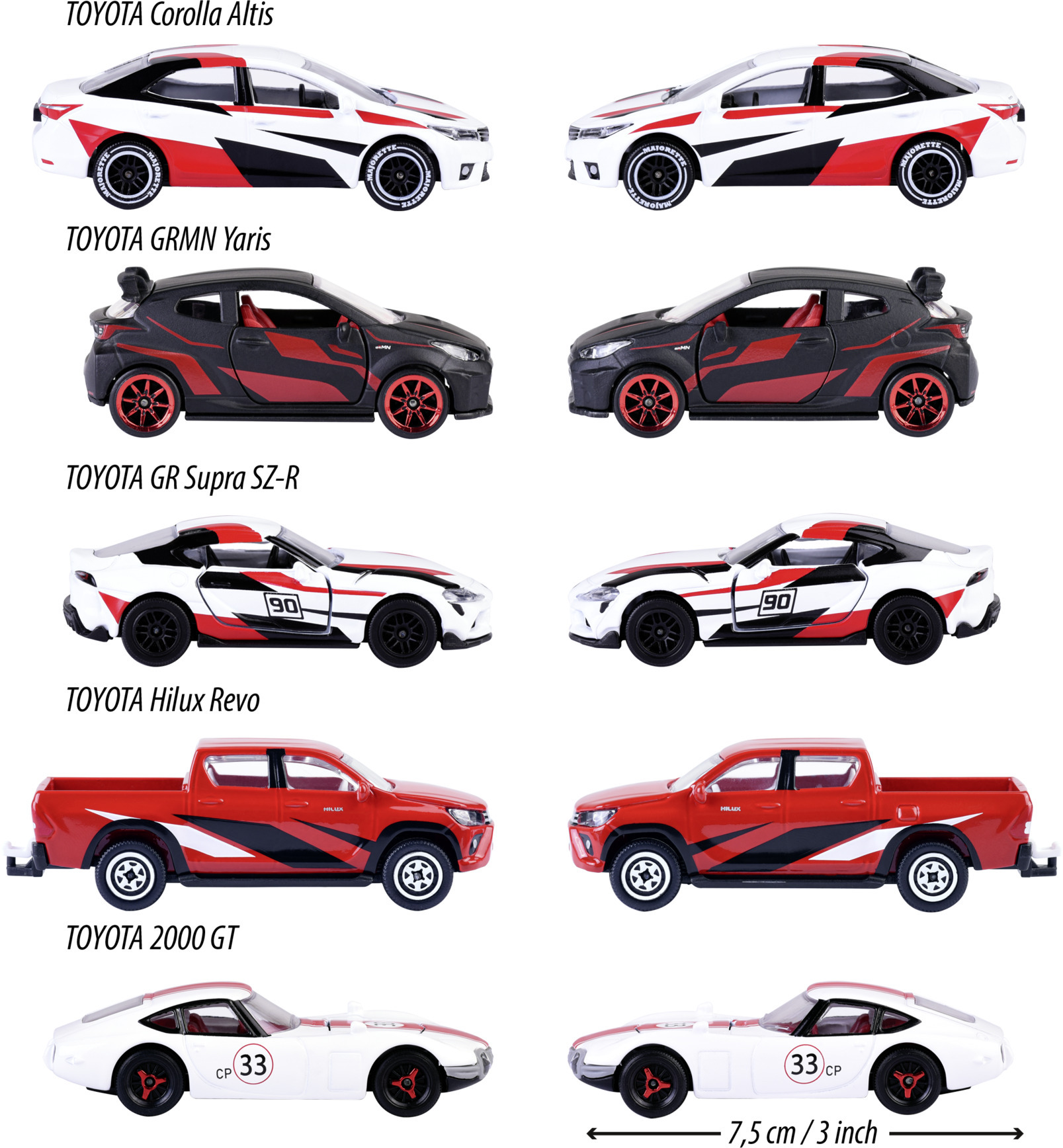 Majorette Toyota -kilpa-autot, 5 kpl, lahjapakkaus