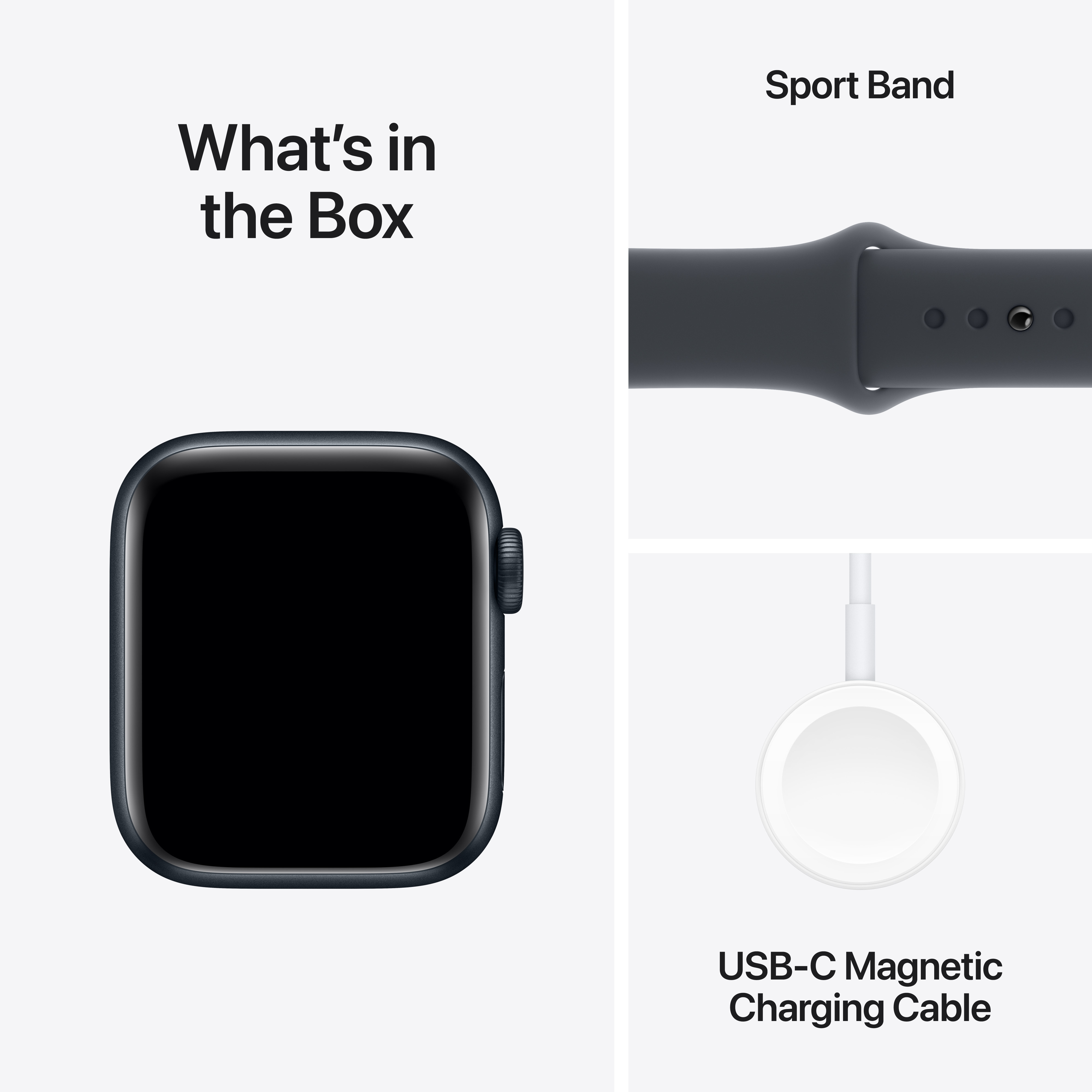 Apple Watch SE (GPS) 40 mm keskiyö alumiinikuori ja keskiyö urheiluranneke, S/M (MXE73)