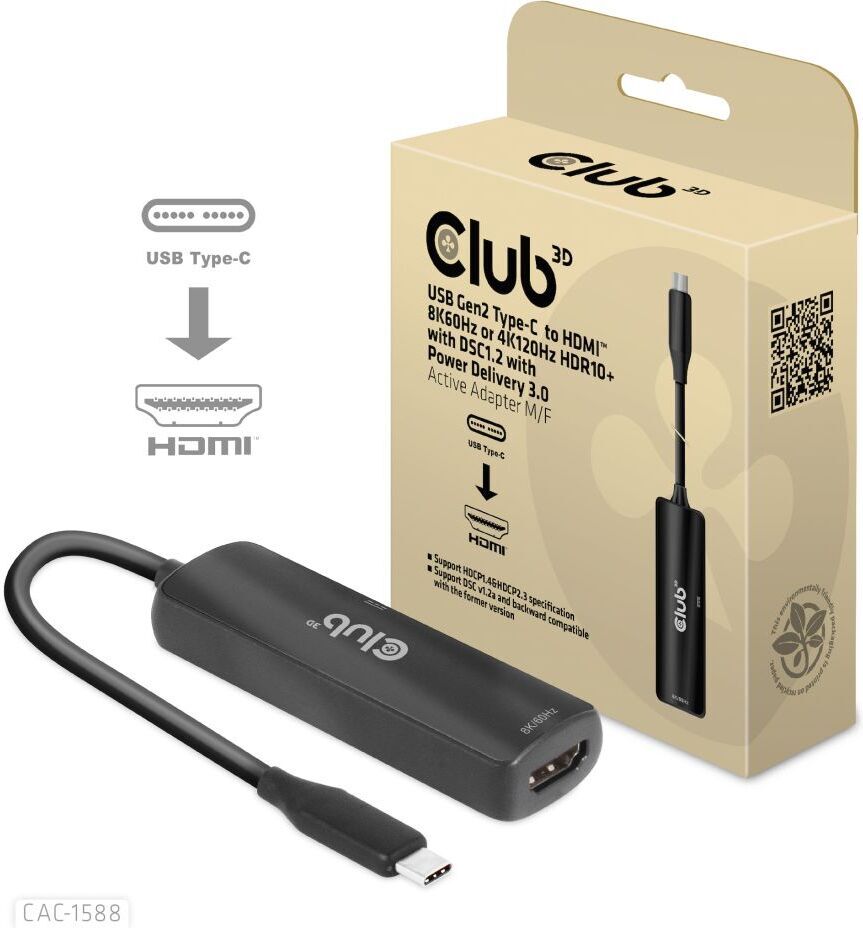 Club3D DisplayPort 1.4 to HDMI 4K120Hz 8K60Hz HDR10 アクティブ