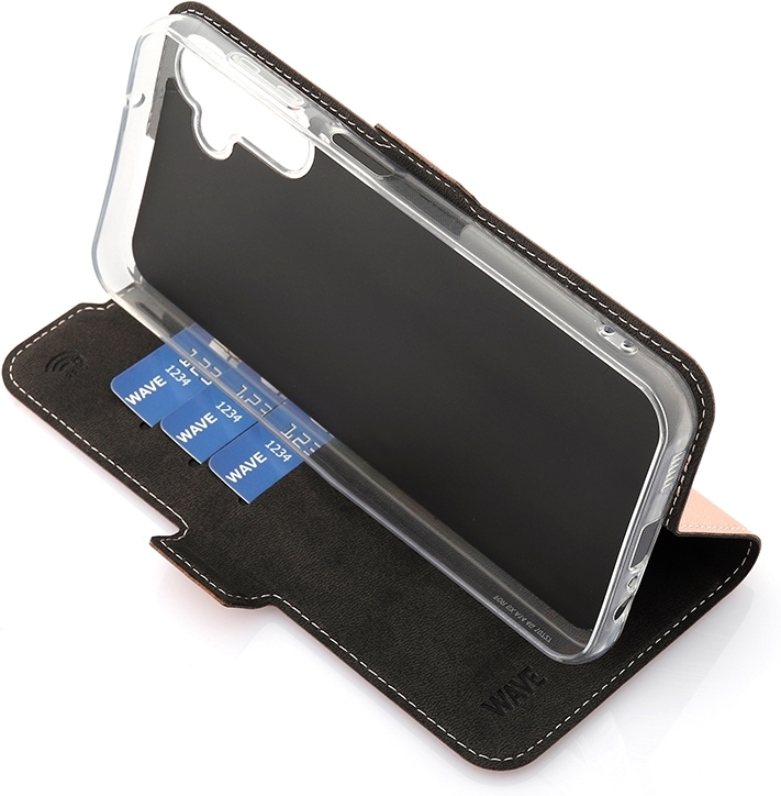 Wave BookCase -suojakotelo, Samsung Galaxy A14 4G, ruusukulta