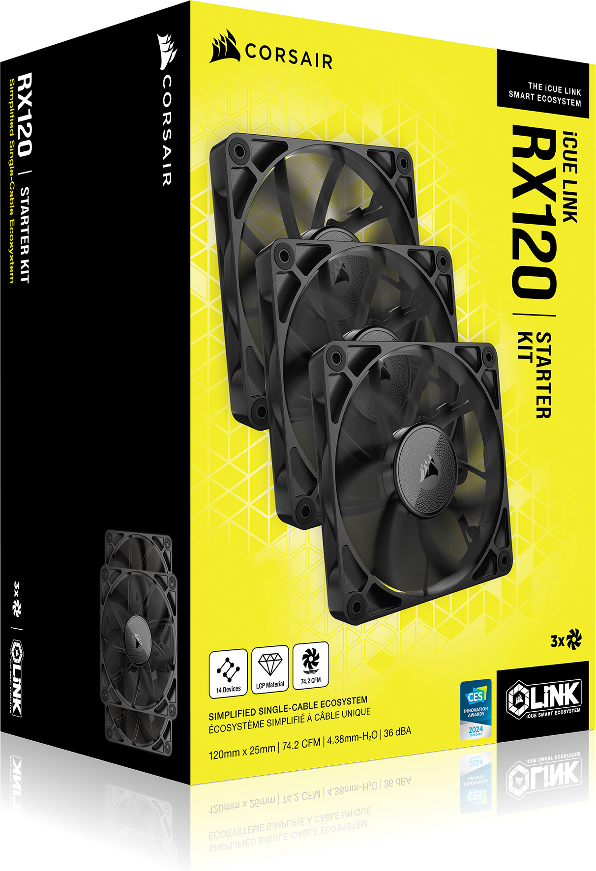 Corsair iCUE LINK RX120 PWM Starter Kit -tuuletin, 120 mm, 3 kpl