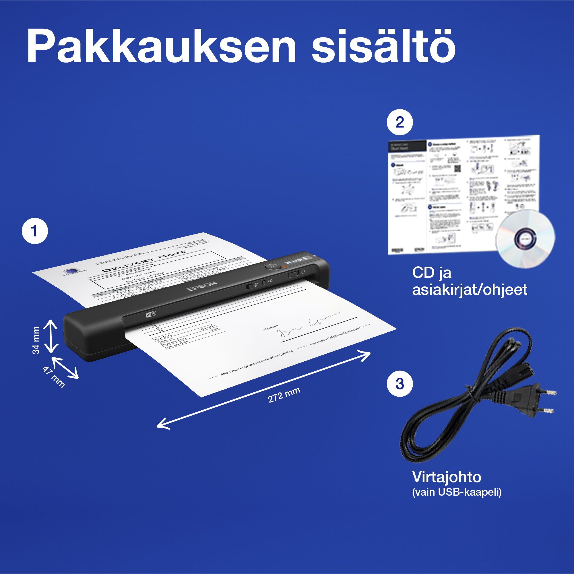 Epson WorkForce ES-60W -A4-mobiiliskanneri, akulla
