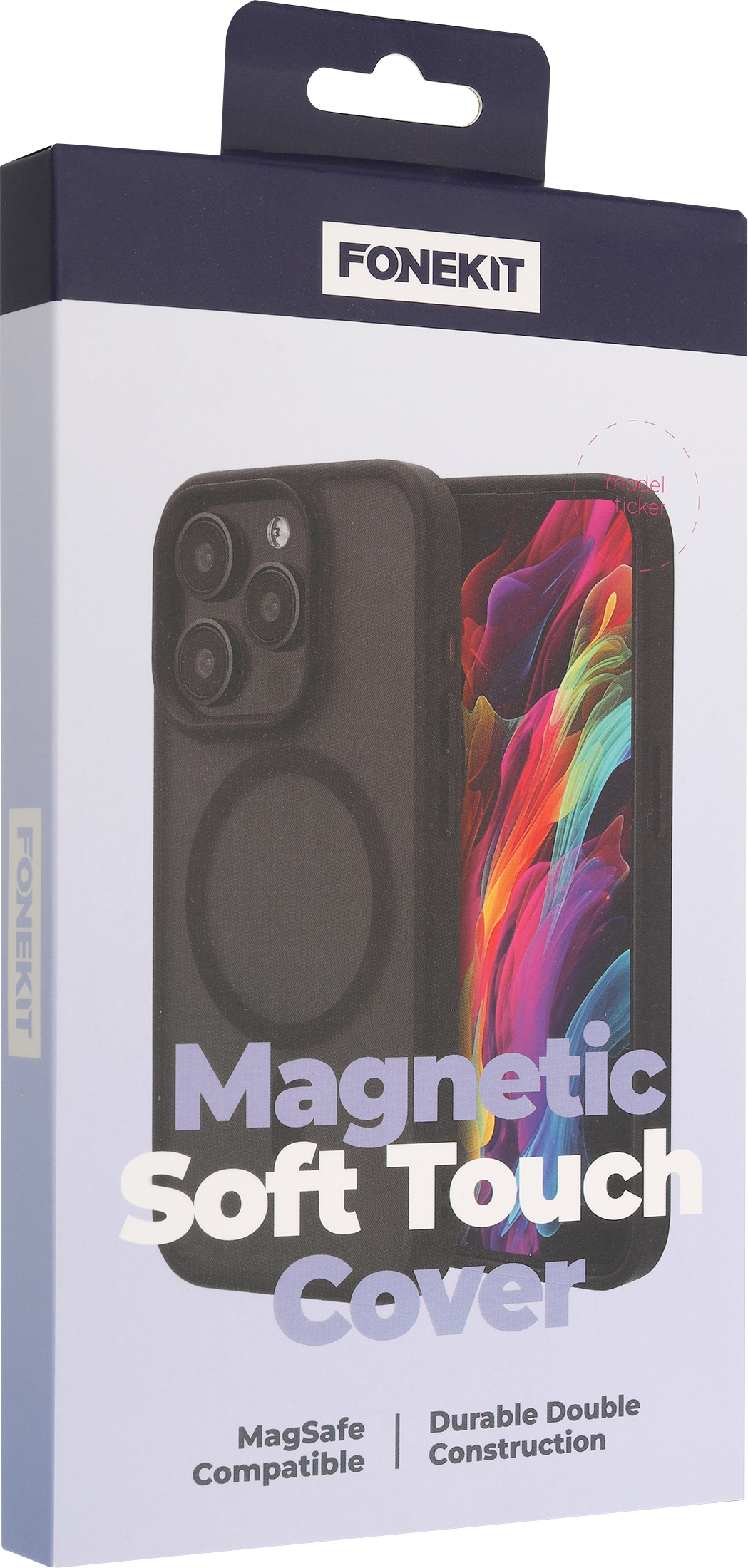 FoneKit MagSafe-yhteensopiva Soft Touch -suojakuori, iPhone 15, musta/harmaa